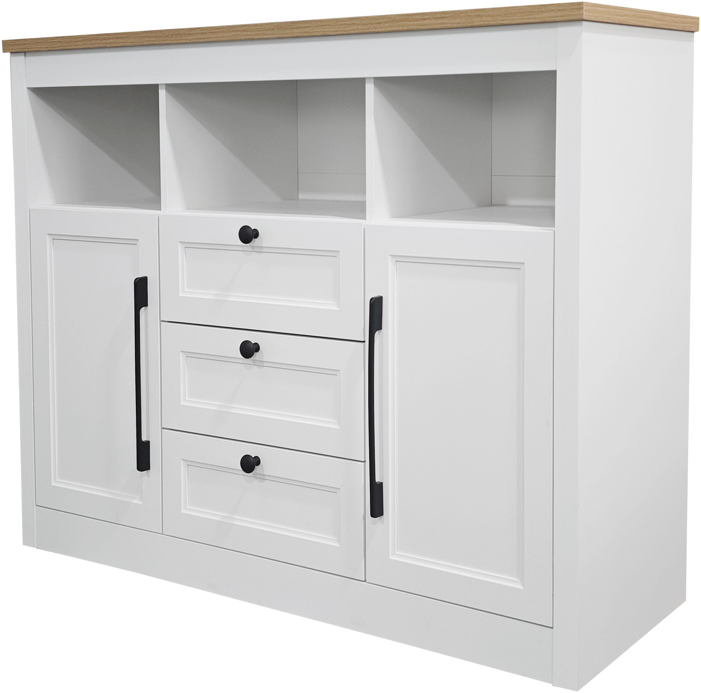 GOODproduct Sideboard »Ismund« aus MDF, mit Holz-Zierleiste, schwarzen Metallgriffen, Höhe 95 cm