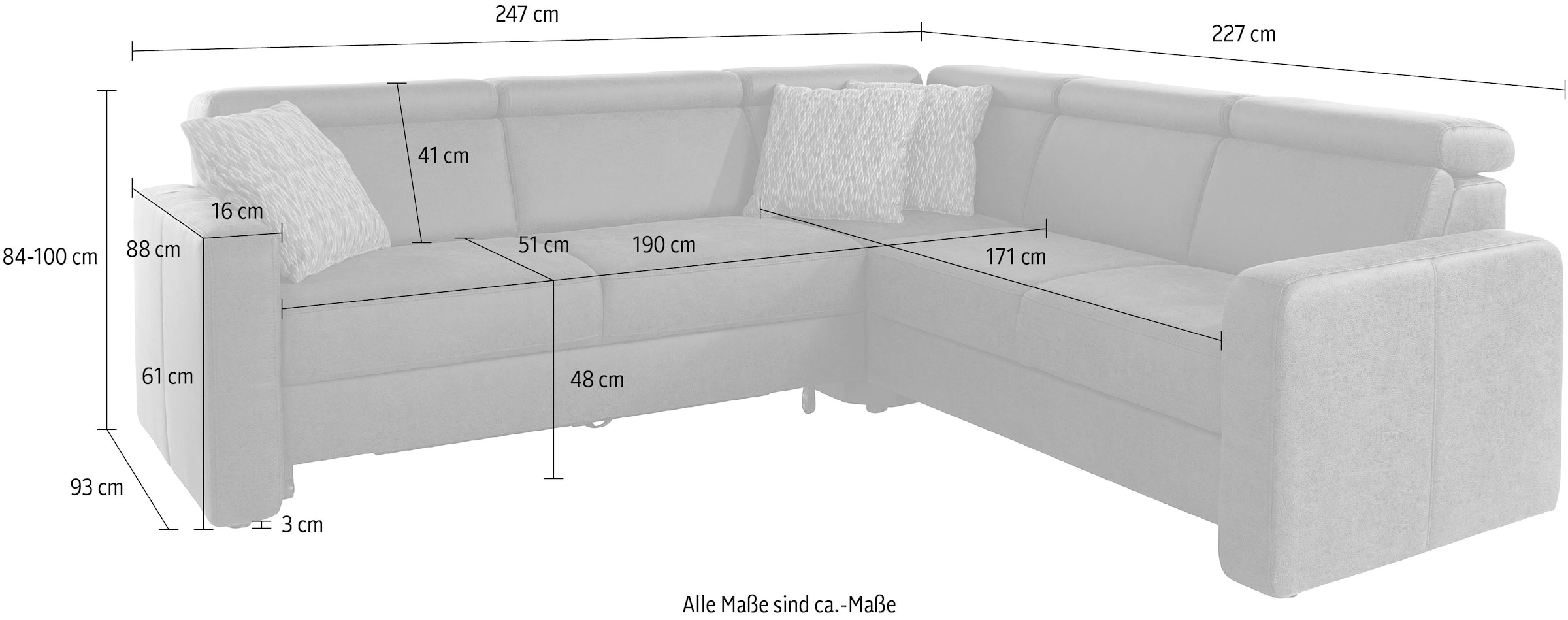 sit&more Canapé d'angle »Bologna L-Form« Kopfteilverstellung, wahlweise mit Bettfunktion und Schubkasten