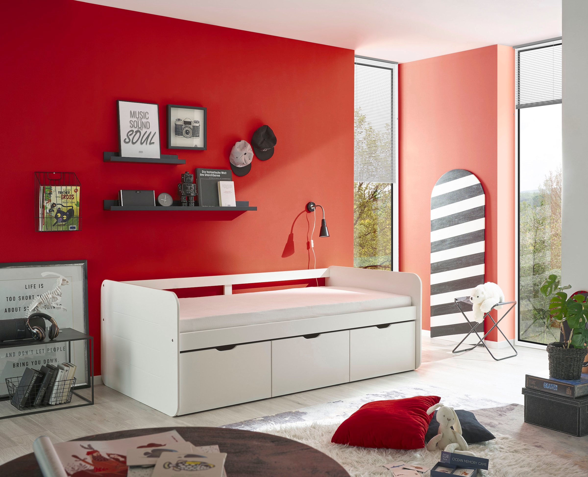 Begabino Lit de rangement »Eino Bett, Einzelbett« comprend 3 tiroirs coulissants
