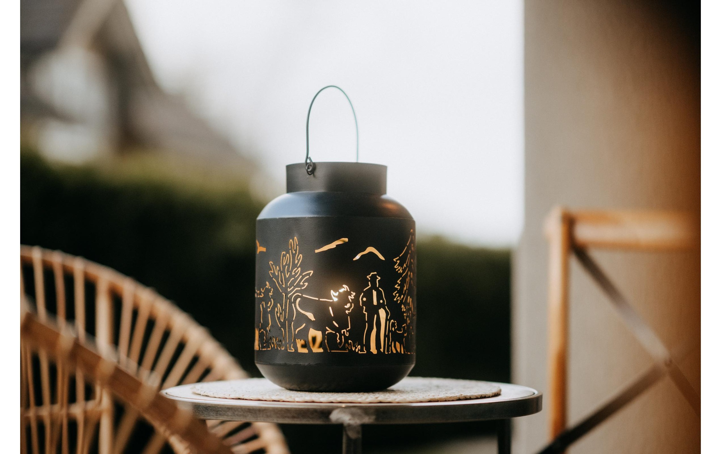 Kadastar Lanterne à bougie »Alpaufzug Familie 27 cm« Laterne Scherenschnitt