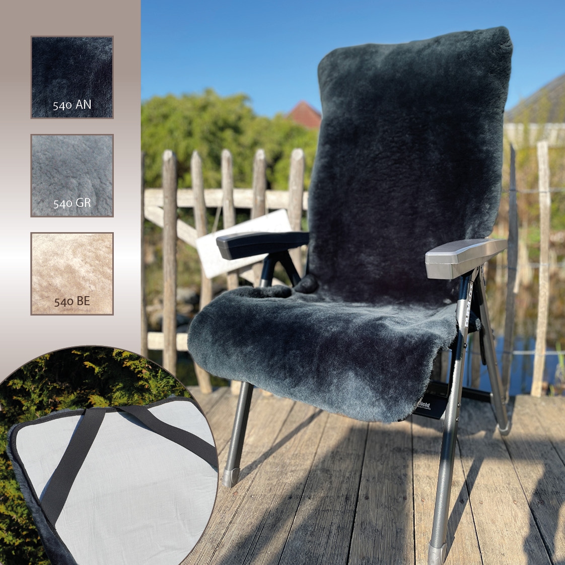 Heitmann Felle Überwurf »Lammfell-Auflage für Garten- und Campingstühle, Sitzauflage« geschorenes Lammfell, warm & kuschelig, perfekt für Garten und Camping