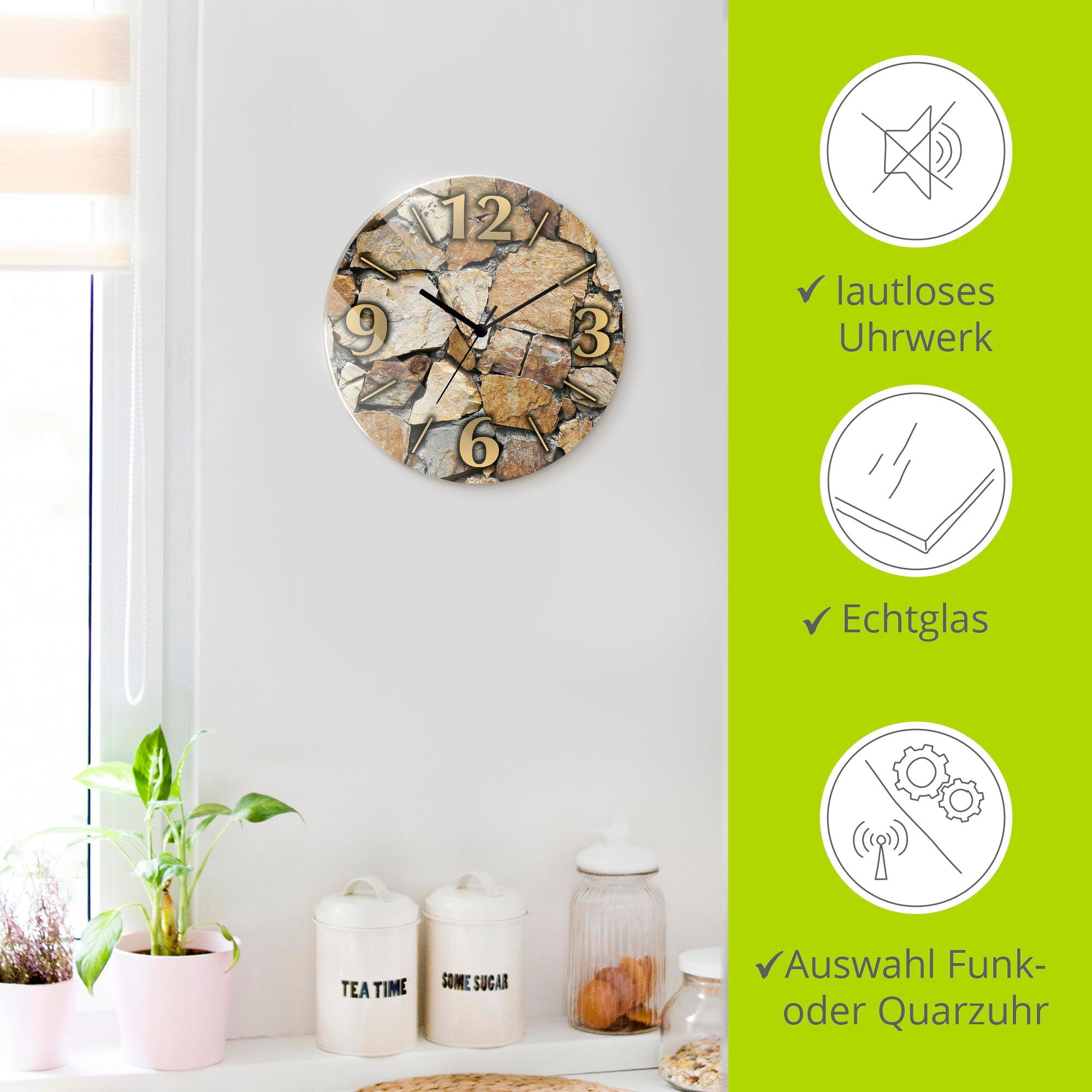 Artland Horloge murale »Braune Steinwand« wahlweise mit Quarz- oder Funkuhrwerk, lautlos ohne Tickgeräusche