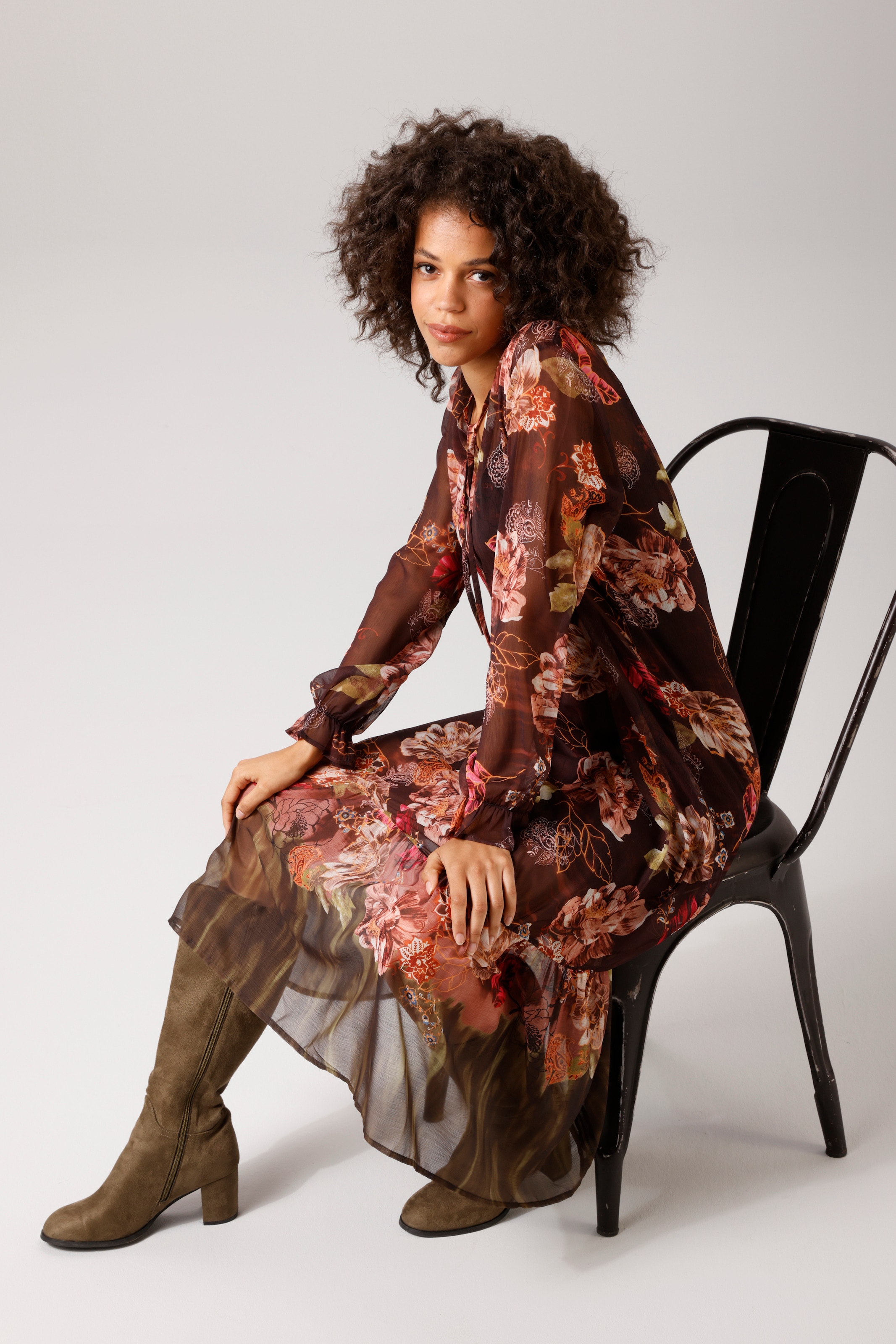 Aniston CASUAL Blusenkleid mit grossflächigen, farbenfrohen Blumendruck - NEUE KOLLEKTION