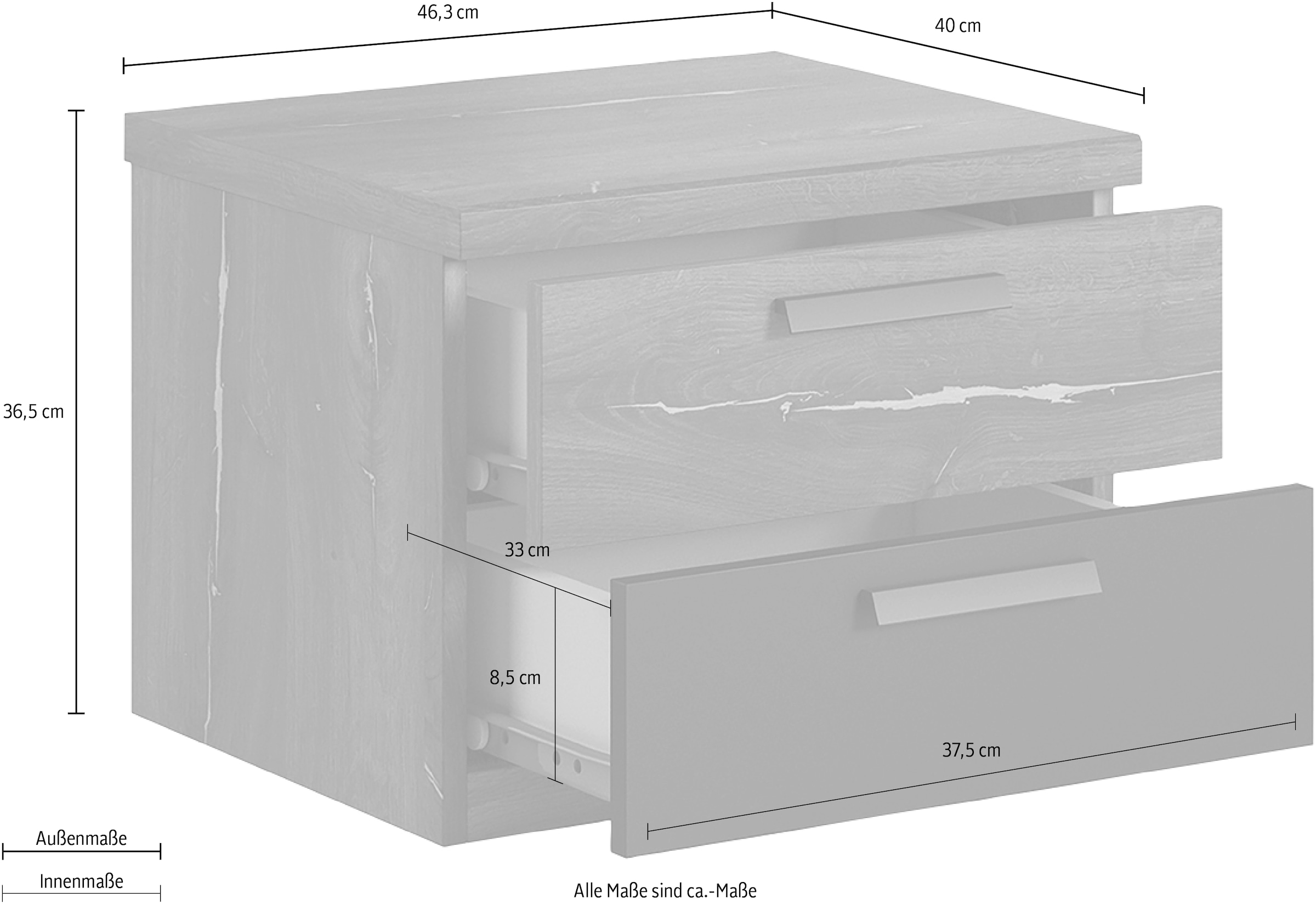 Home affaire Nachtkommode »Sigma, Breite 46 cm, moderner Nachtschrank mit 2 Schubladen« Nachttisch viel Stauraum, Nachtkonsole
