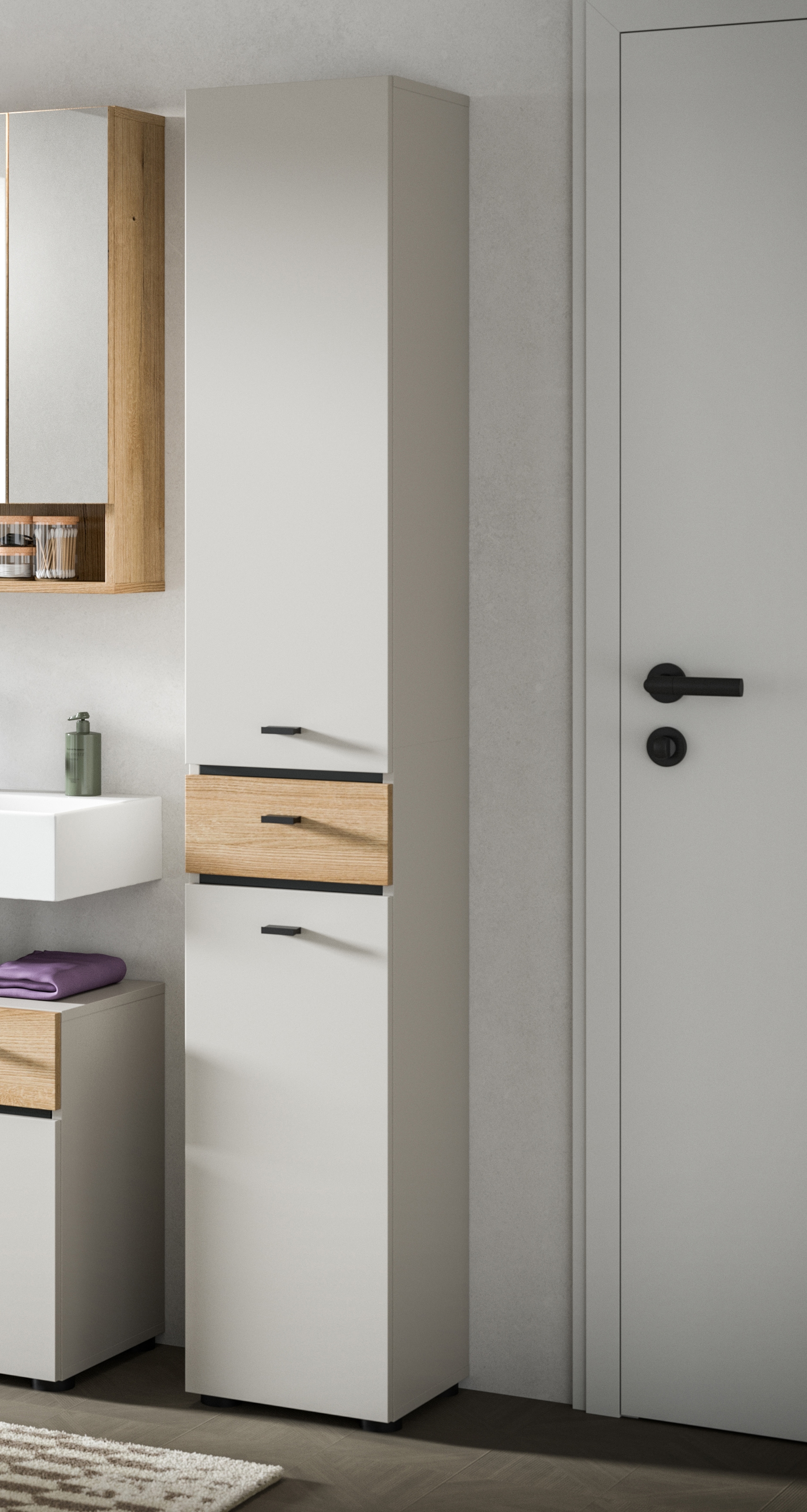 welltime Armoire haute »VANN, Höhe 191cm, 2 Türen, 1 Schubkasten, Türanschlag wechselbar« individuell mit weiteren Artikel der Serie VANN kombinierbar,  Universalschrank, Mehrzweckschrank, Schrank, Badschrank, Badezimmer