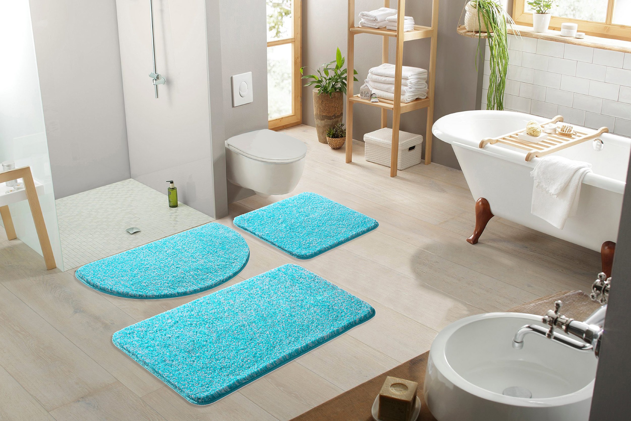 GOODproduct Tapis de bain »Vanessa meliert, Badvorleger, Badezimmer Teppich, Duschvorleger« Höhe 20 mm revêtement antidérapant Résistant tapis de bain, toucher doux, uni