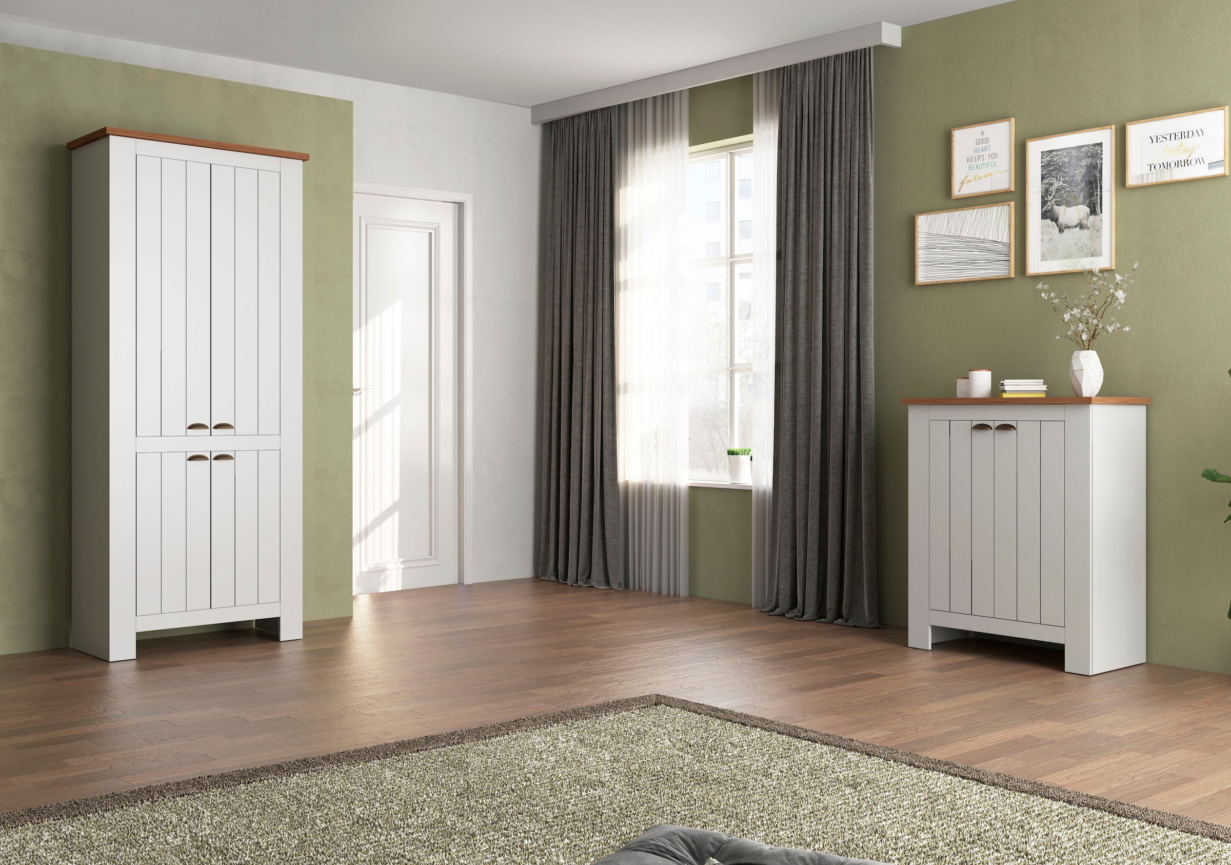 Home affaire Schuhschrank »FIGO, Made in Italy – Schuhkommode,Schuhregal für ca. 20 Paar Schuhe« 1 Stk. tlg. 4-Türig, Siebdruck-dekorative Fräsungen, 10 Fächer, Breite 84 cm