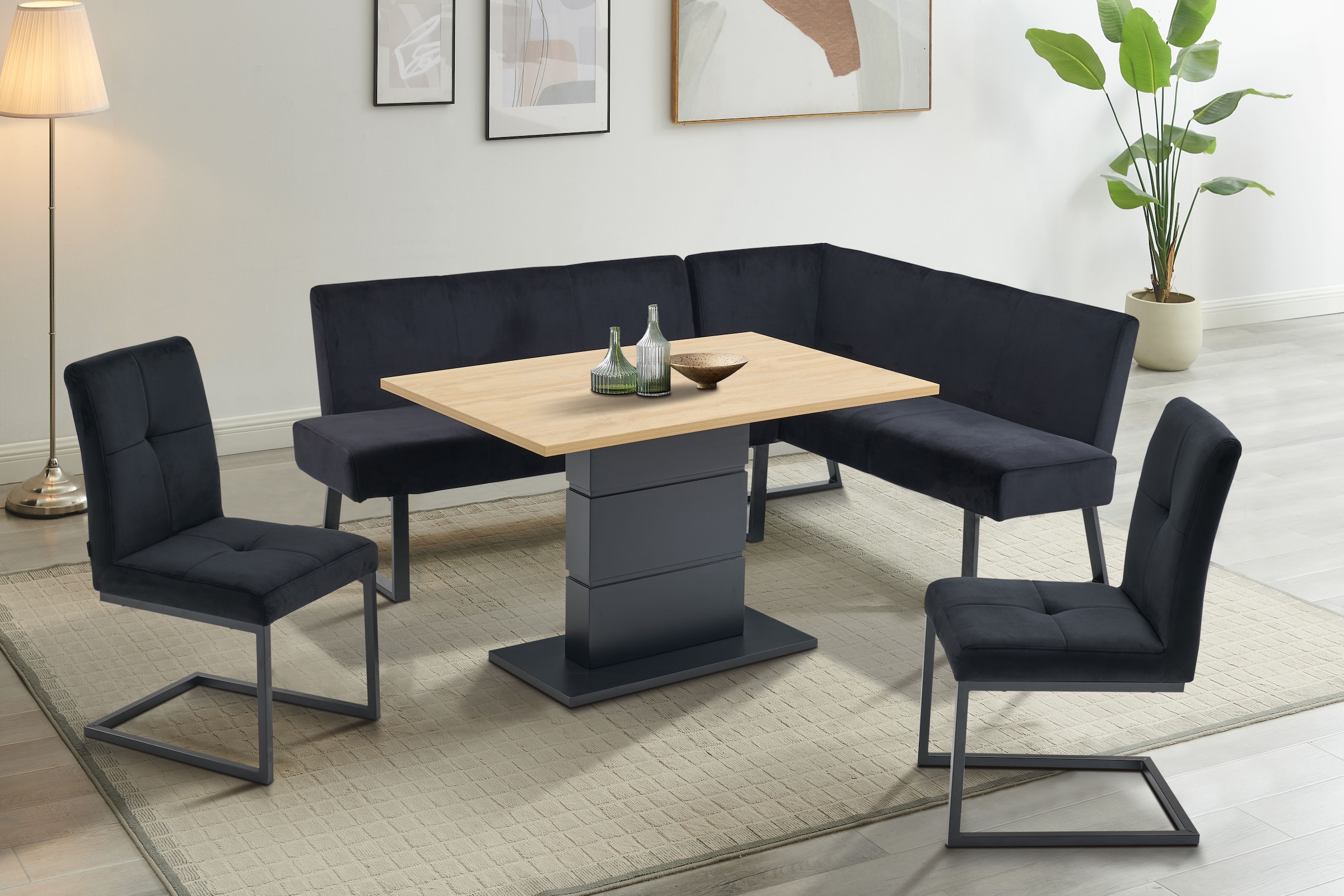 GOODproduct Banc d'angle »Gladiole,« Sitzbank, Esszimmerbank, Bank,  mit Taschenfederkern, schwarzes Metallgestell, Breite 190 cm