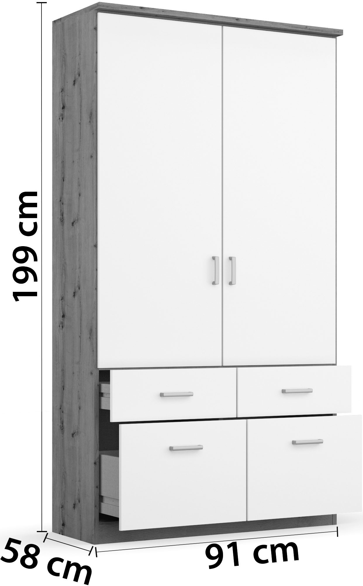 rauch Armoires à vêtements »Kleiderschrank Schrank Garderobe deckenhoher Schrank BREMEN« optionnel avec miroir, largeurs : 91/136/181 cm, hauteur : 199 cm,  en plusieurs variantes de couleur, incl. bordure de couronne MADE IN GERMANY