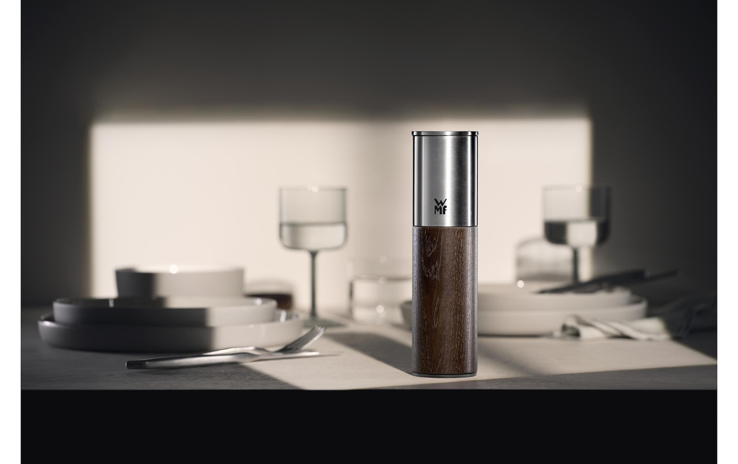 WMF Gewürzmühle »Nature Pro Edelstahl« Keramikmahlwerk, einstellbarer Mahlgrad, Aromaschutzdeckel, Holz