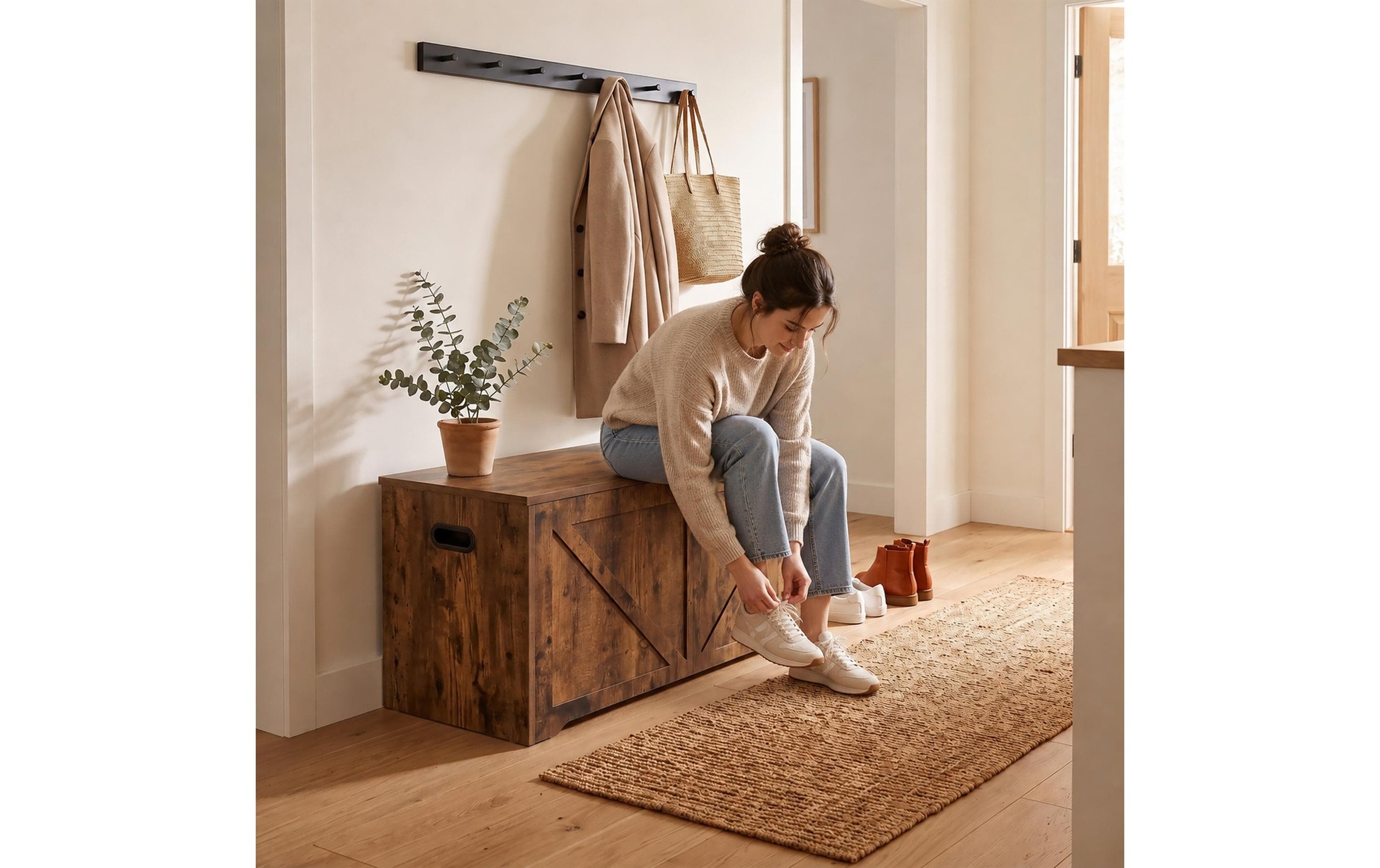 relaxdays Truhe »relaxdays Aufbewahrungstruhe 100 x 46 cm, Braun«