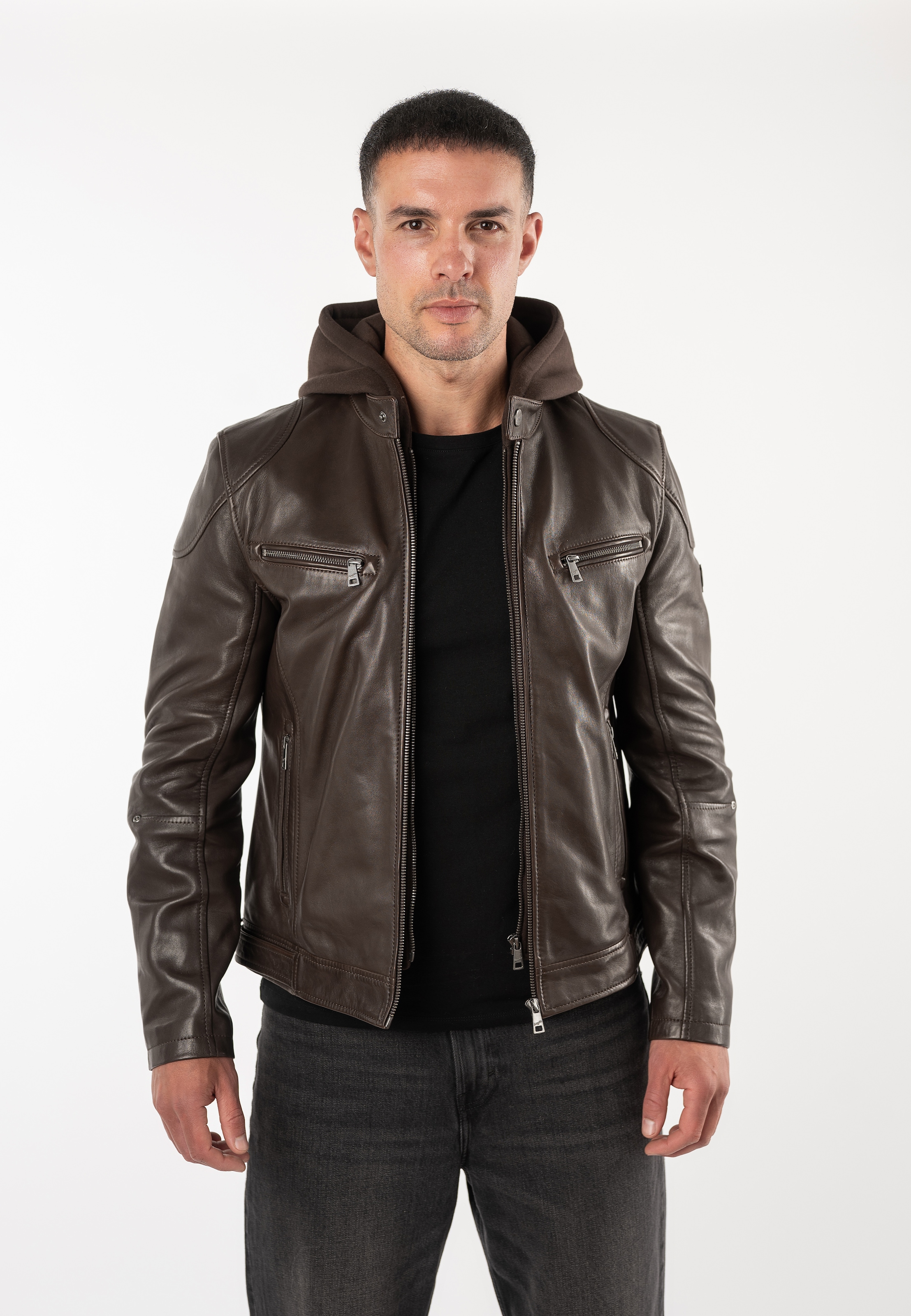 Mauritius Veste en cuir »MMBoky« avec capuche mit Kapuze & betonter Schulterpartie