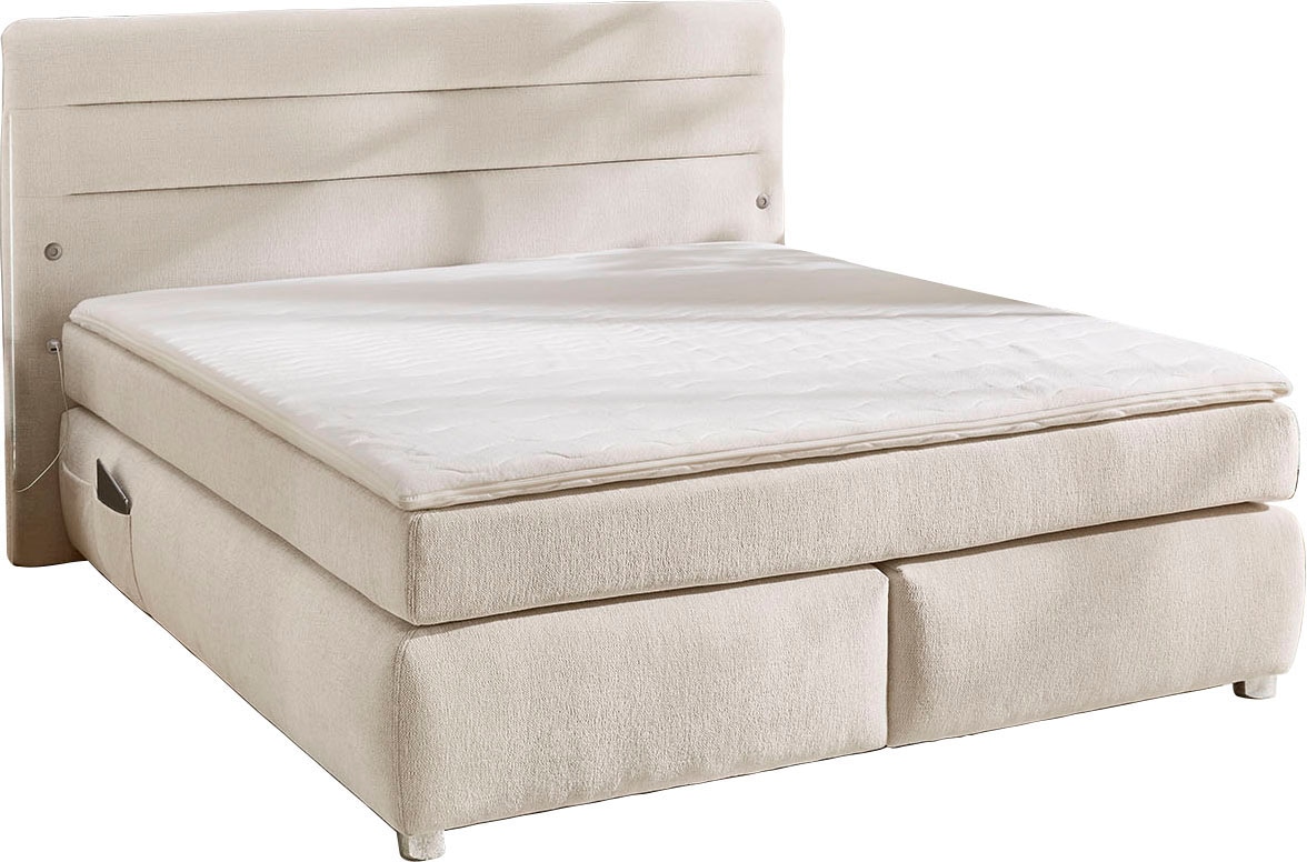 Jockenhöfer Gruppe Boxspringbett »LIVIA inkl. 7-Zonen-TTFK-Matratze H3/H4« mit Topper, LED & 4x USB-Ports, Chenille-Bezug, 180 cm x 200 cm