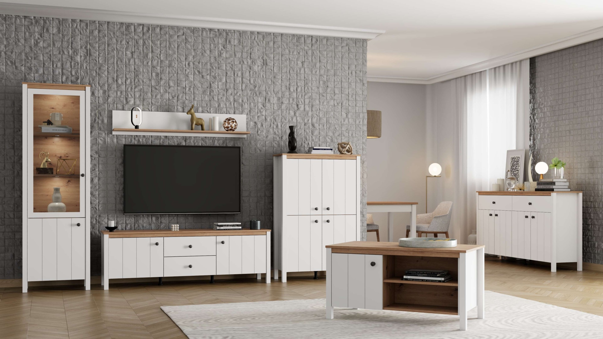 Home affaire Table basse »BEDFORD, TV-Board, TV-Kommode, TV-Schrank, TV-Unterschrank, TV-Möbel« Profil MDF 2D recouvert, marquage à chaud