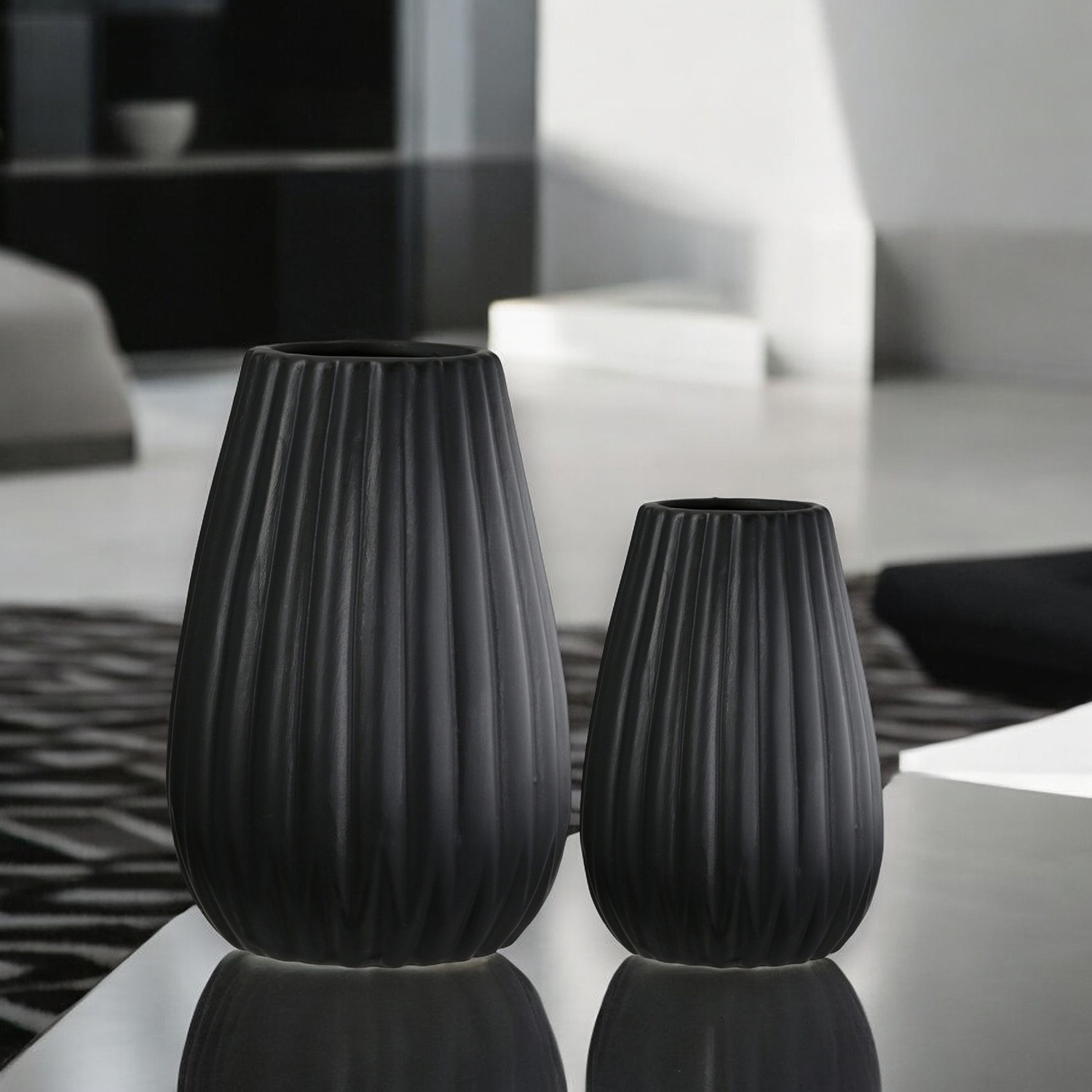 Casablanca by Gilde Tischvase »2tlg. Set Vase Piega schwarz H.17 cm«