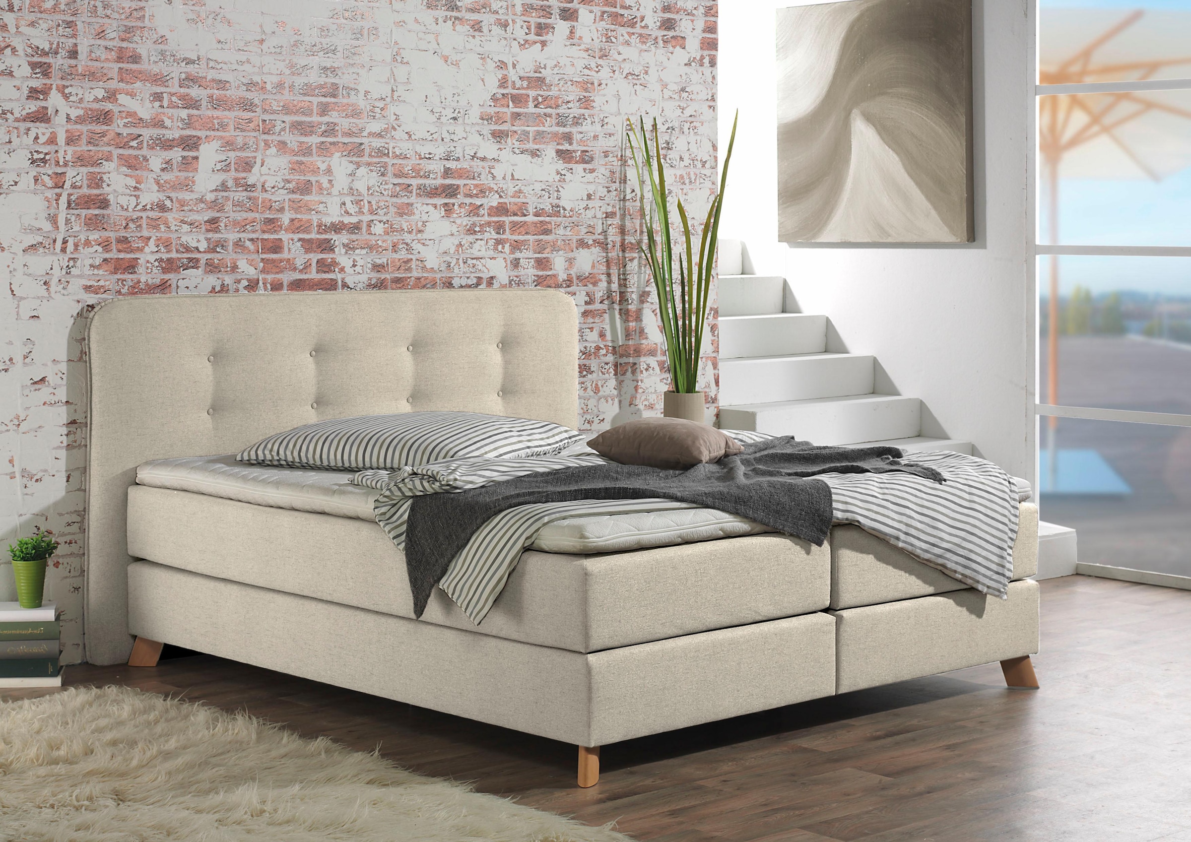 Home affaire Lit boxspring »Cecina« in 5 Breiten, 3 Ausführungen, 2 Härtegrade, Knopfheftung, Topper