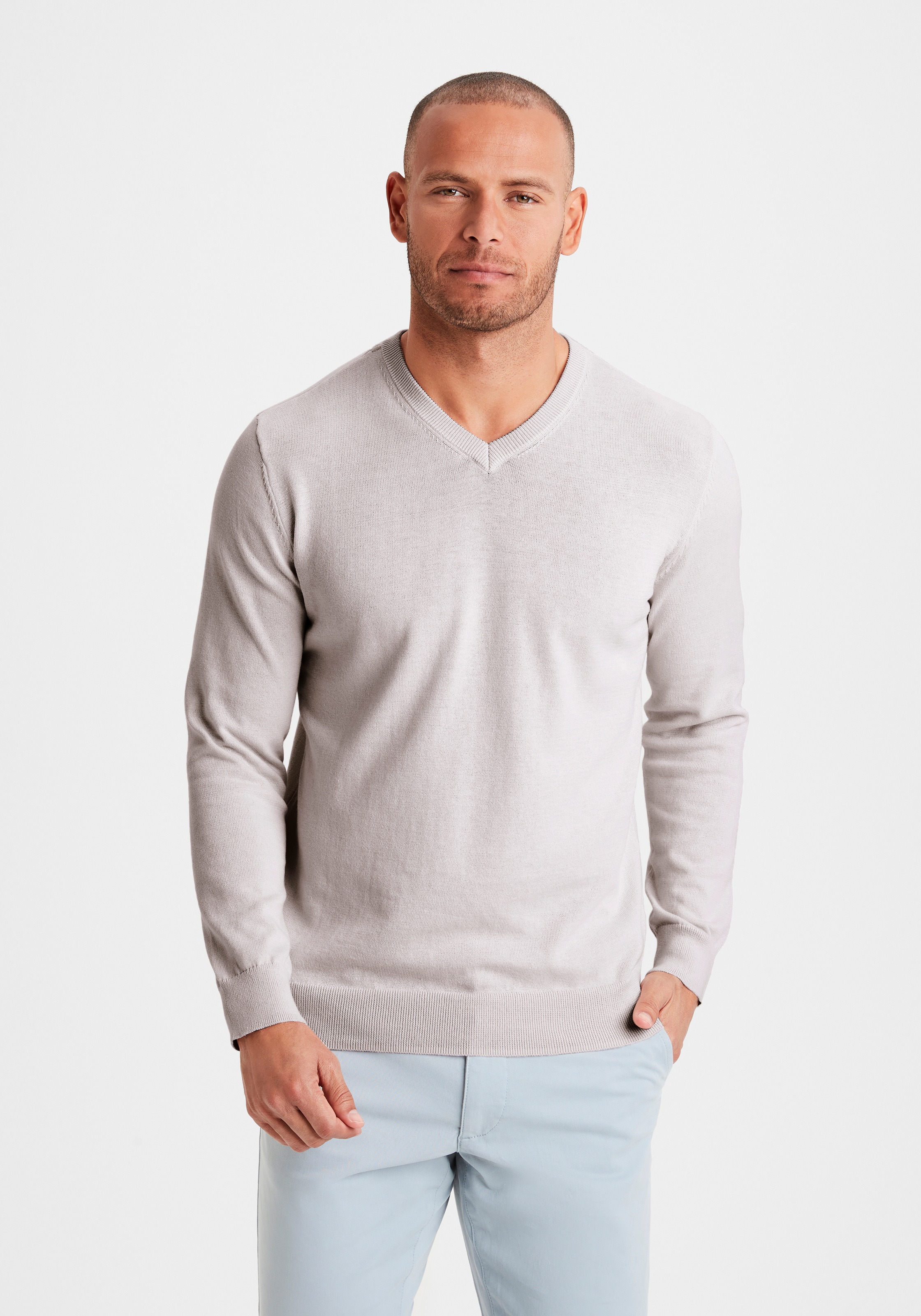 H.I.S Strickpullover mit V-Ausschnitt, Pullover aus Feinstrick, Baumwollmischung