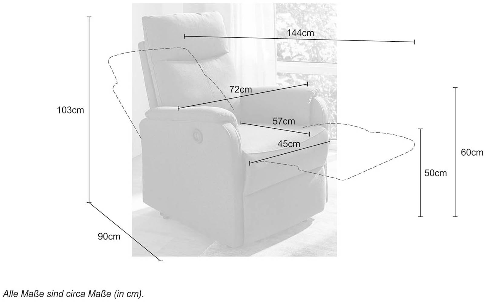 Jockenhöfer Gruppe TV-Sessel »Bristol, B: 72 cm, Sitzhöhe: 50 cm« mit elektr. Relaxfunktion & USB-Anschluss, Federkern