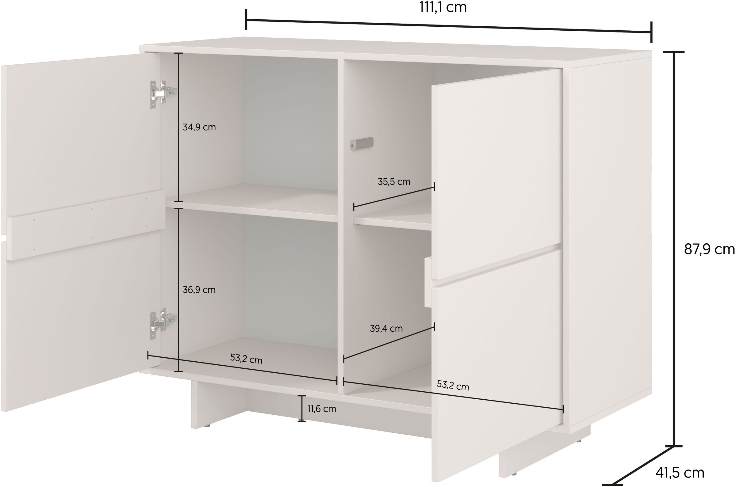 GOODproduct Buffet »Tatami, Stilvolle, moderne grifflose Kommode 2 Türen, Breite 111cm« Anrichte mit viel Stauraum, Böden verstellbar, push-to-open-Funktion