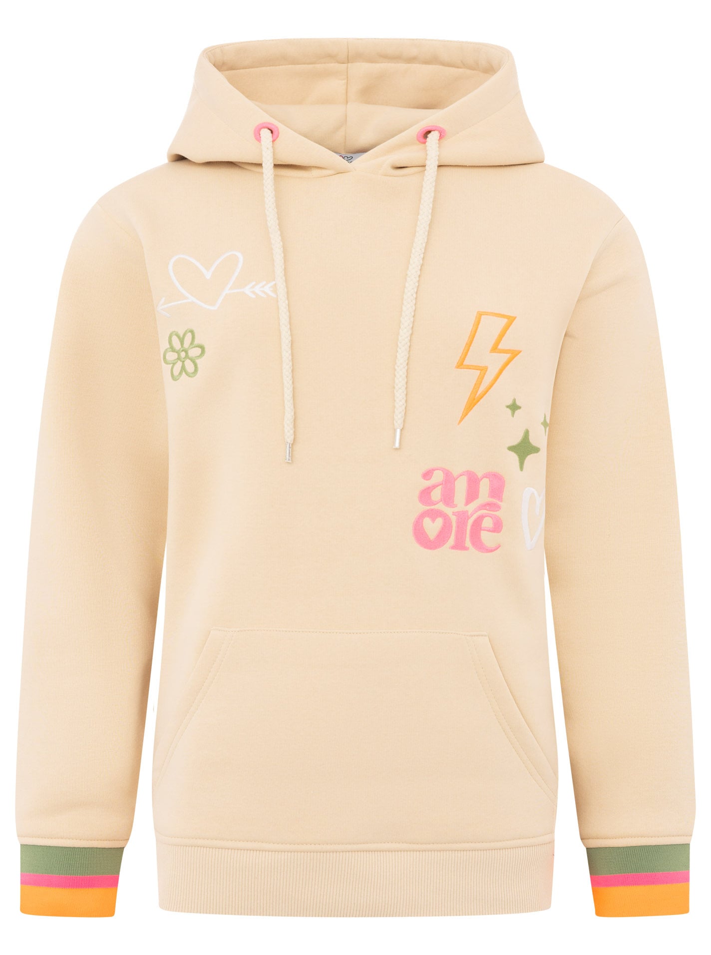 Zwillingsherz Hoodie »"Patches & Amore"«, farbenfrohe Stickereien, Kapuze und Fronttasche

