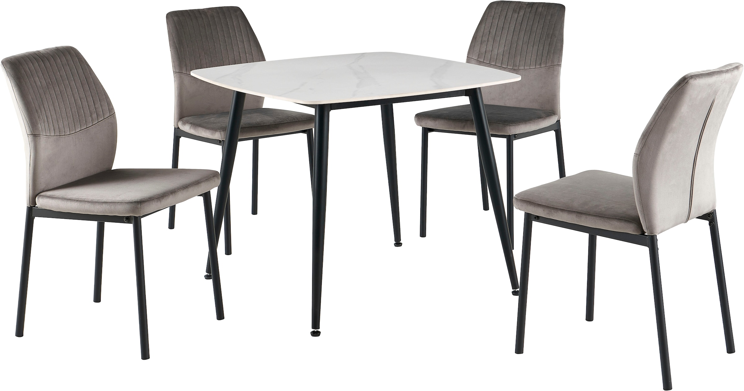 GOODproduct Ensemble de salle à manger »Nora« Ensemble, 5 tlg. avec 4 chaises confortables, table à manger en pierre frittée aspect céramique