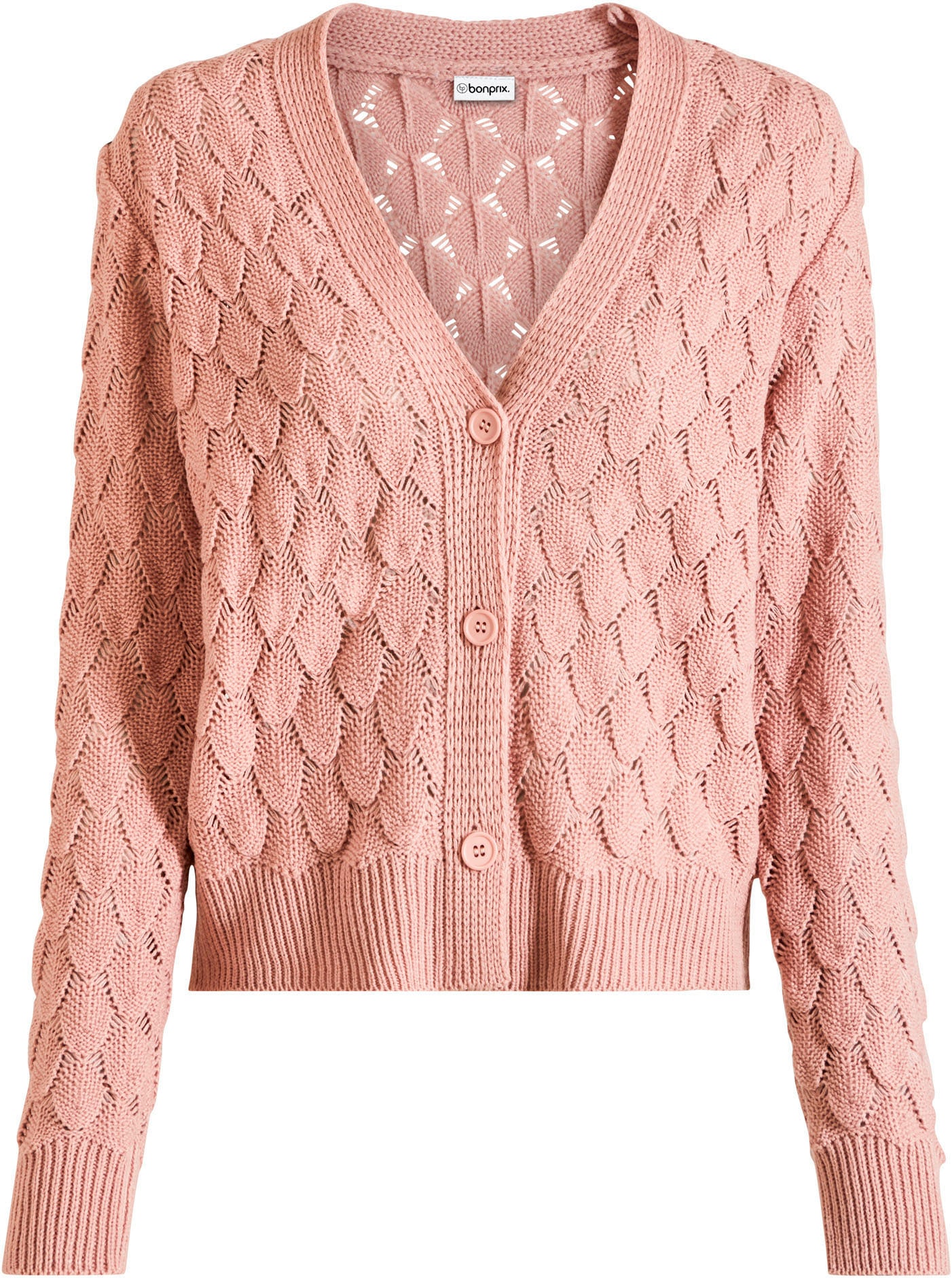 bonprix Veste en tricot ajouré »Ajour-Strickjacke« lockere Passform, luftiges Strickmuster, unifarben, mit Knopfleiste