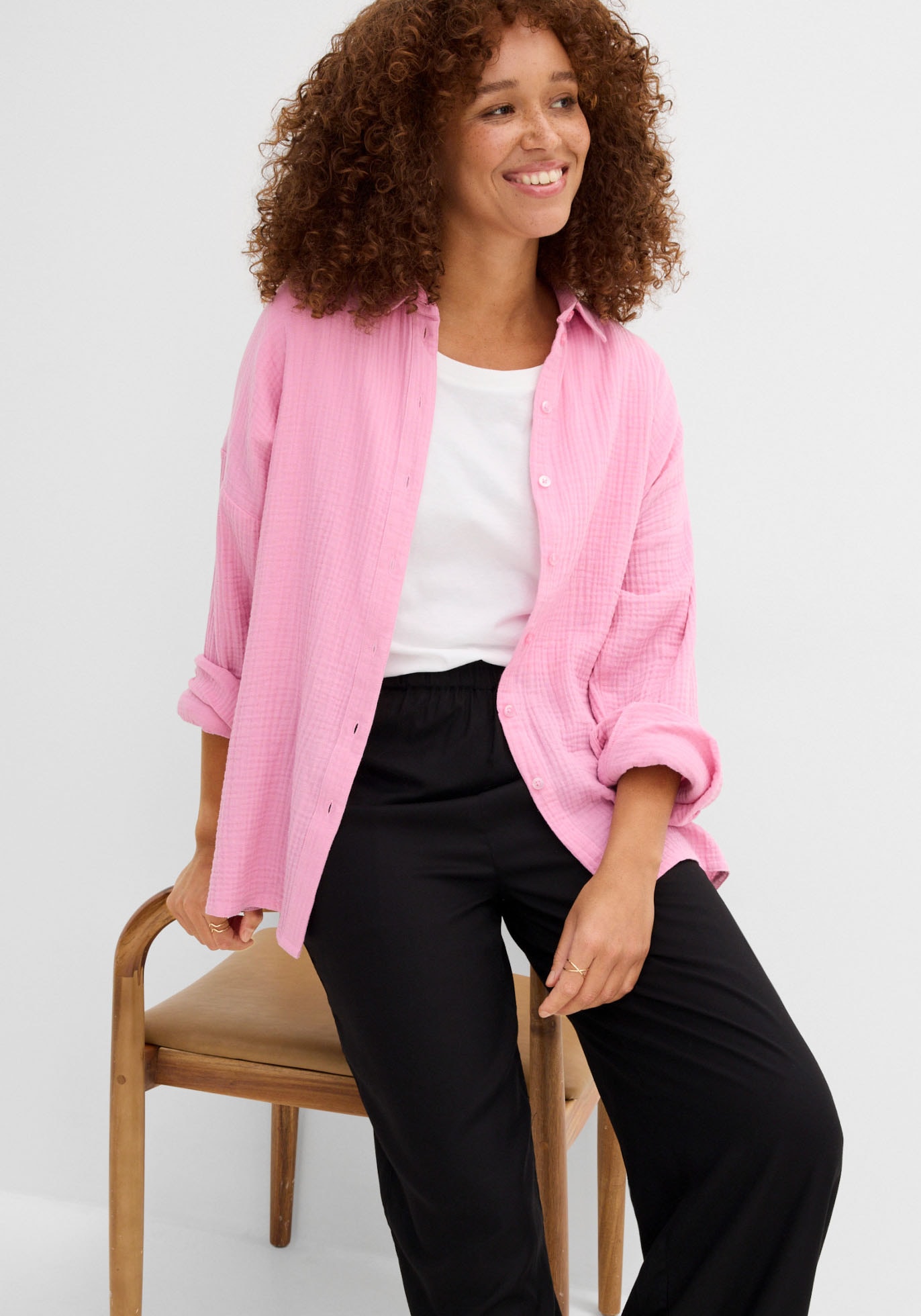bonprix Pantalon à enfiler  en viscose, matière légère, jambes larges, coupe ample