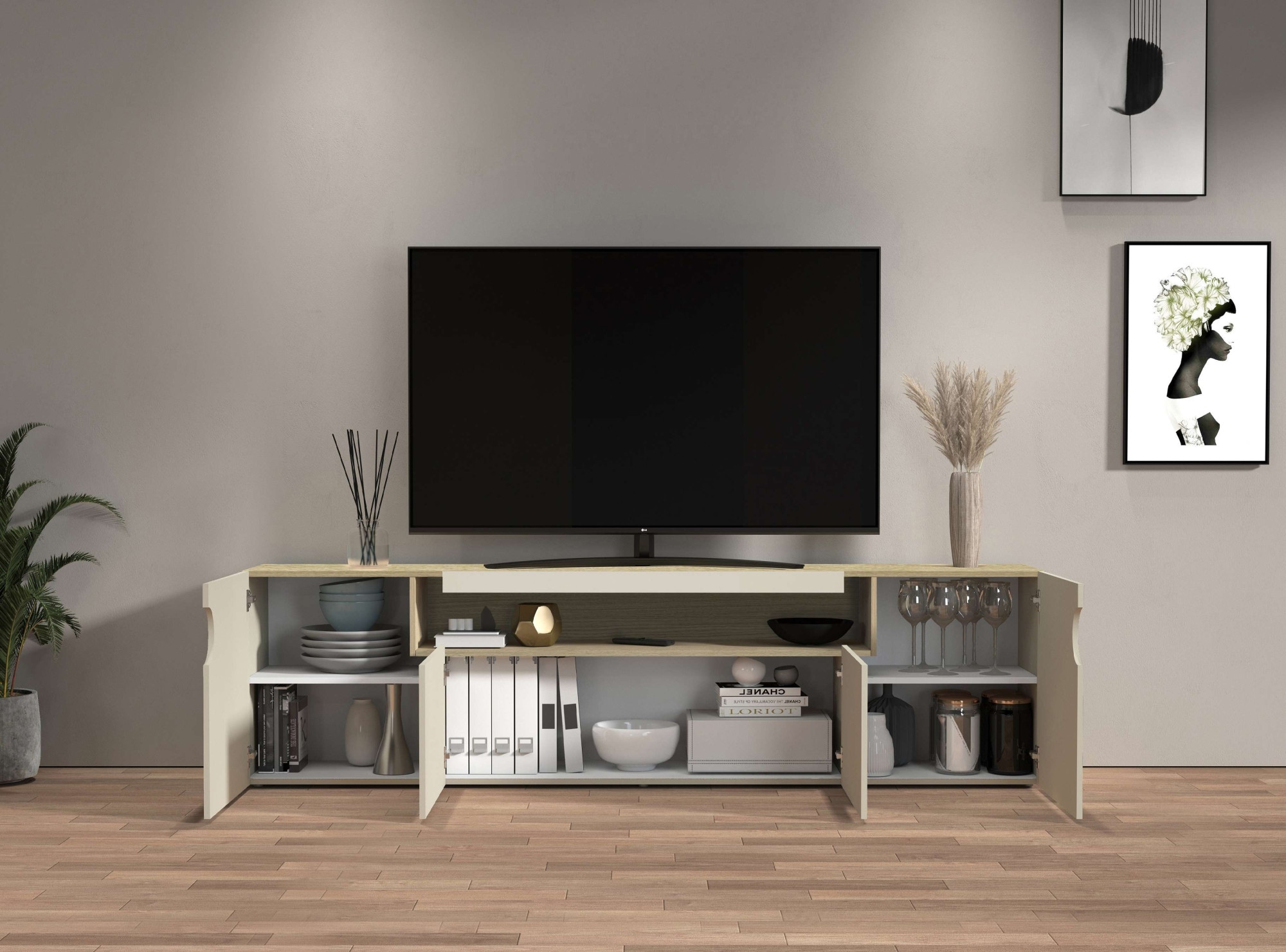 GOODproduct Lowboard »REAL,Lowboard,TV-Kommode,TV-Möbel,TV-Bank« 1 Stk. tlg. Mit 4 Türen, davon 2 abgerundet, die ein ovales offenes Fach bilden