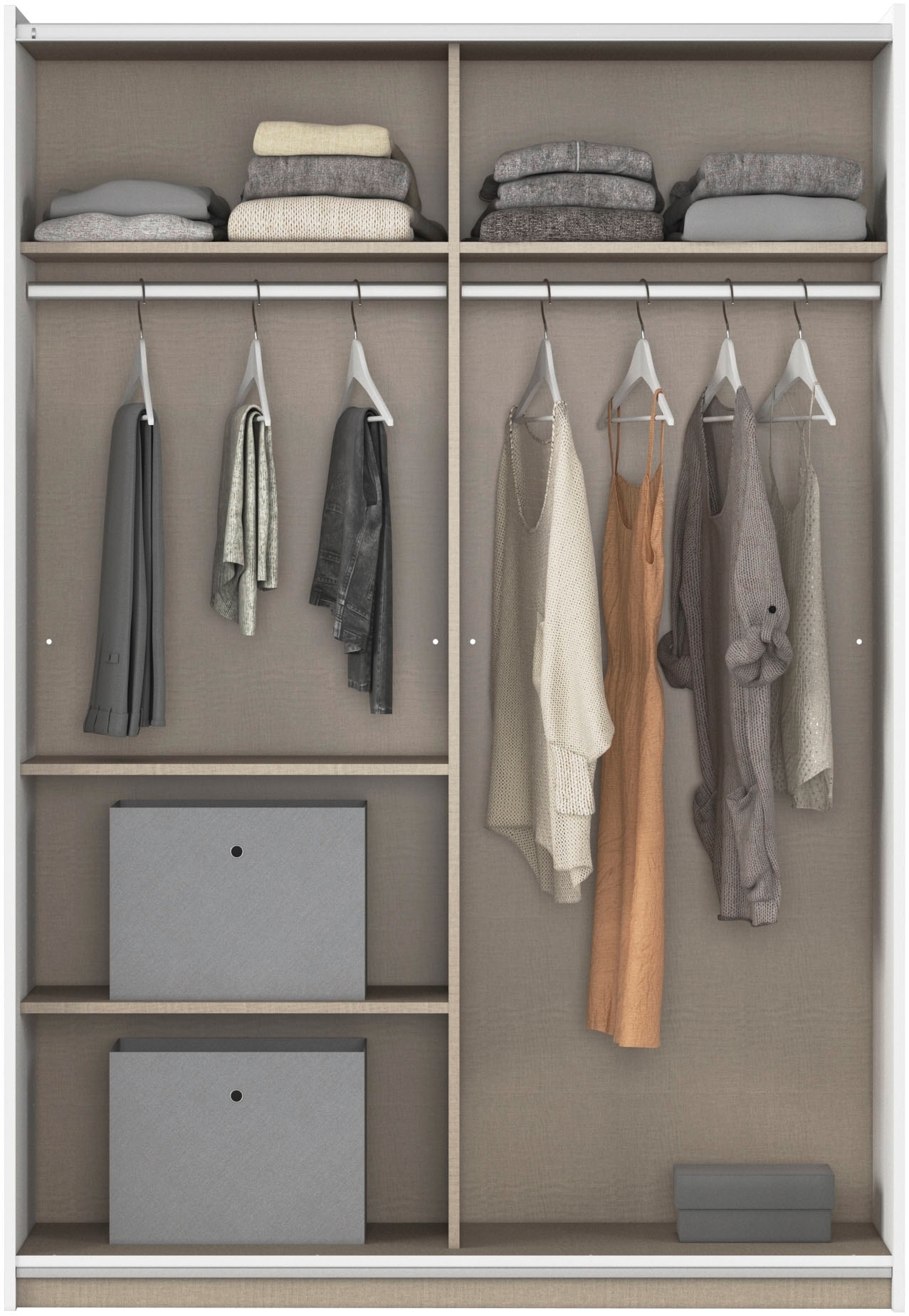 rauch Schwebetürenschrank »Kleiderschrank Schrank Garderobe REFLECT« inkl. praktischer Innenausstattung mit 2 Stoffboxen MADE IN GERMANY