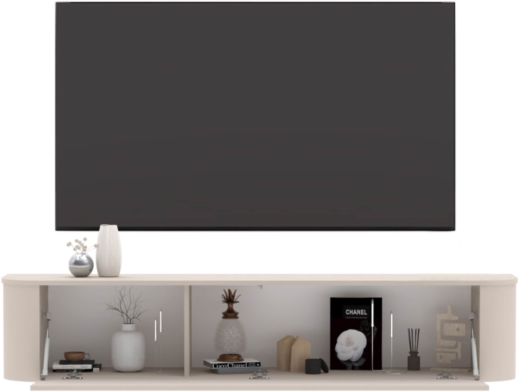 GOODproduct Lowboard »Lido, 181 cm breit, 1 Klappe, TV-Schrank, TV-Kommode, Medienboard« Formgebogenes MDF, Stirnseiten Rundung, Push-to-open, hängend/stehend