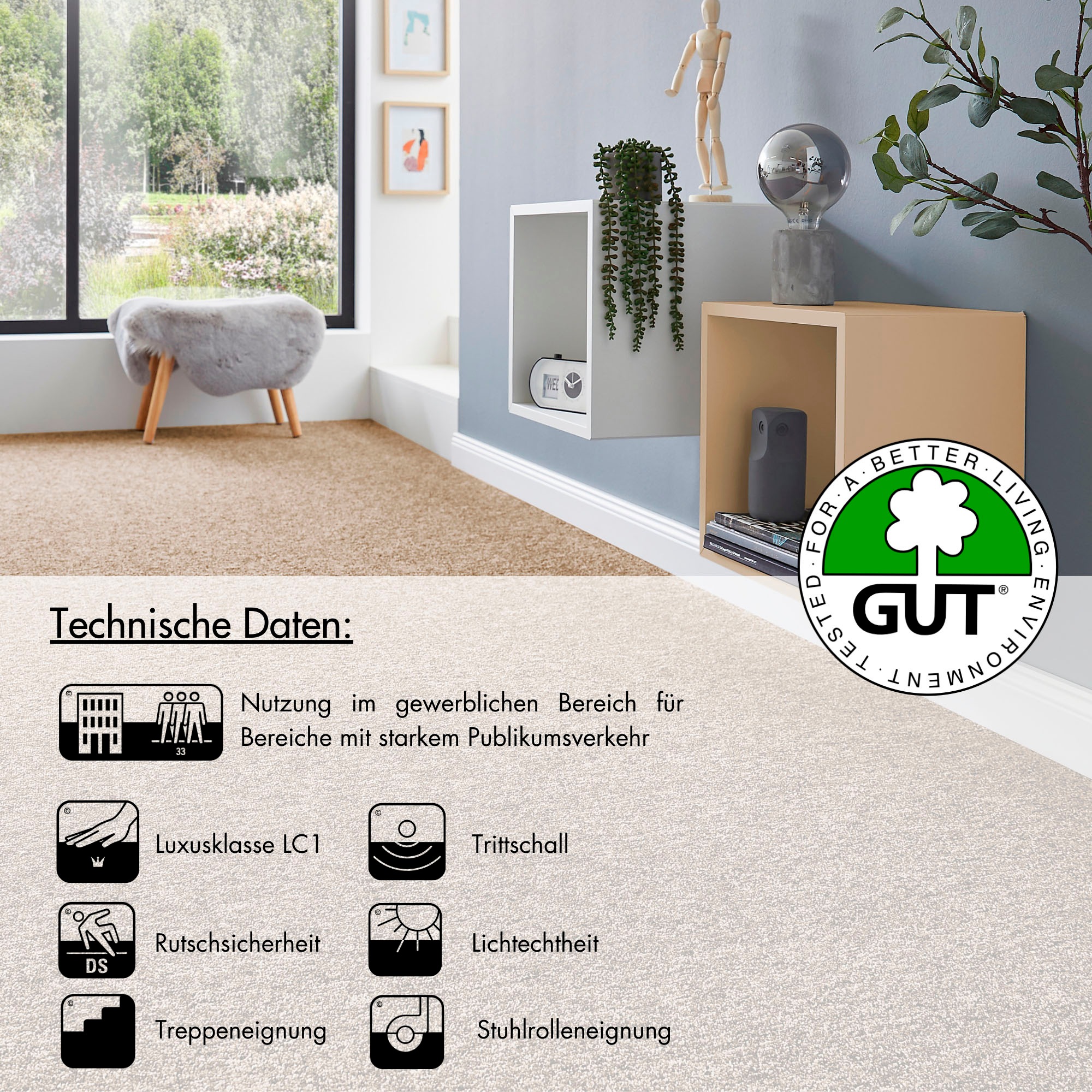 Andiamo Teppichboden »Matz, Schlinge, Made in Belgium« rechteckig 6 mm Höhe meliert, Breite 400 cm oder 500 cm, strapazierfähig & pflegeleicht