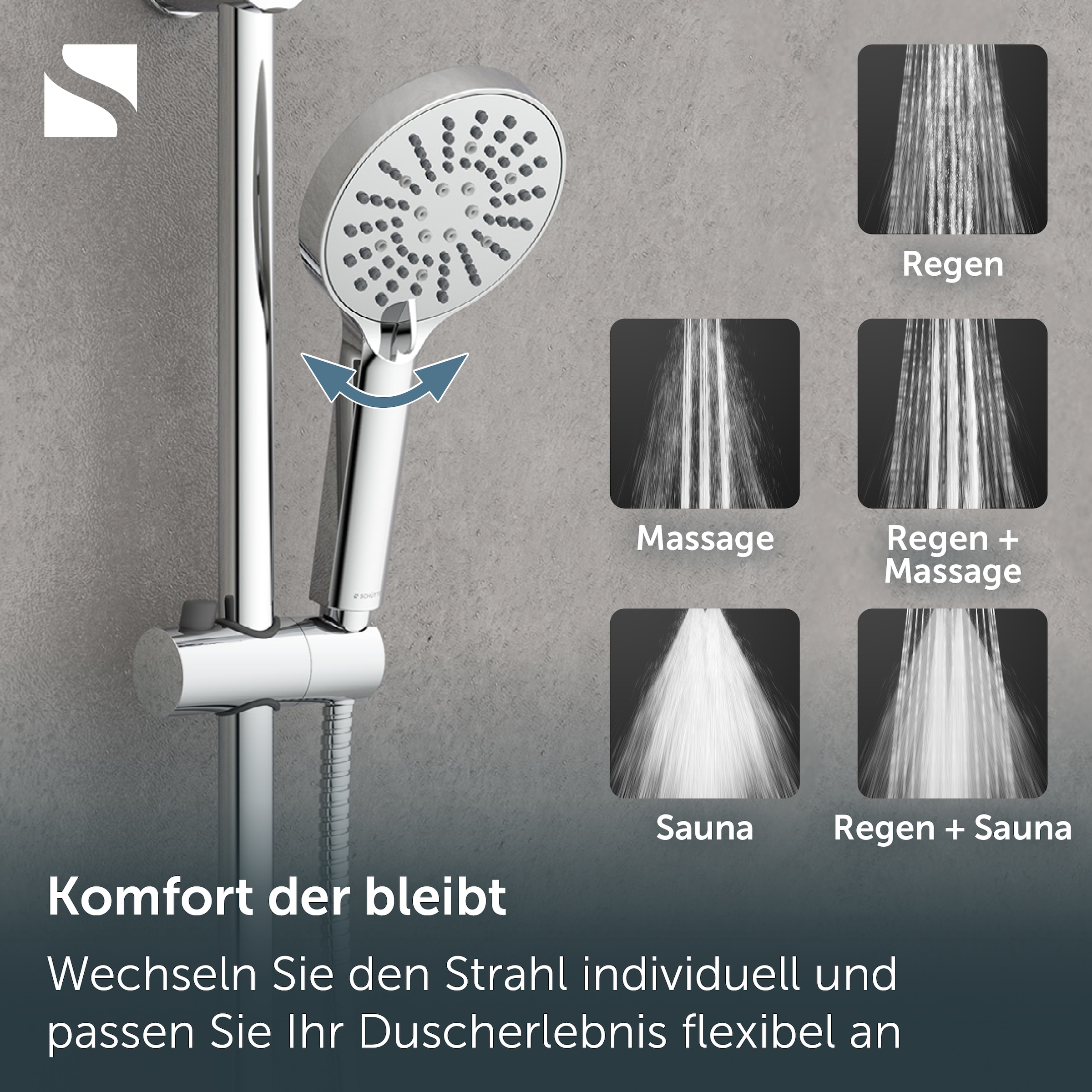 Schütte Duschsystem »SAMANA« wassersparend, Antikalk, 3-fach verstellbar, Wasserstoppfunktion