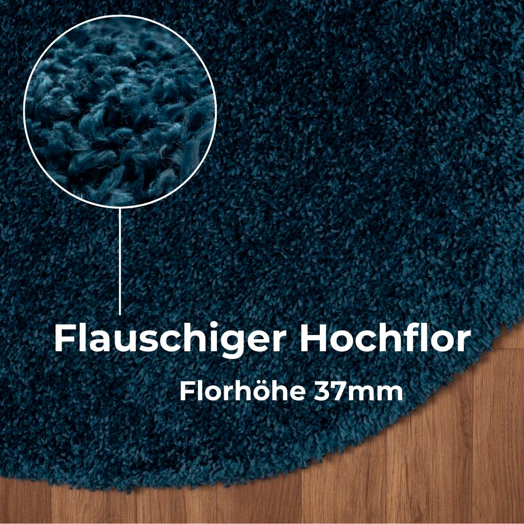 GOODproduct Hochflor-Teppich »Banji« rund 37 mm Höhe Uni Farben, weich und flauschig, auch als rechteckig erhältlich