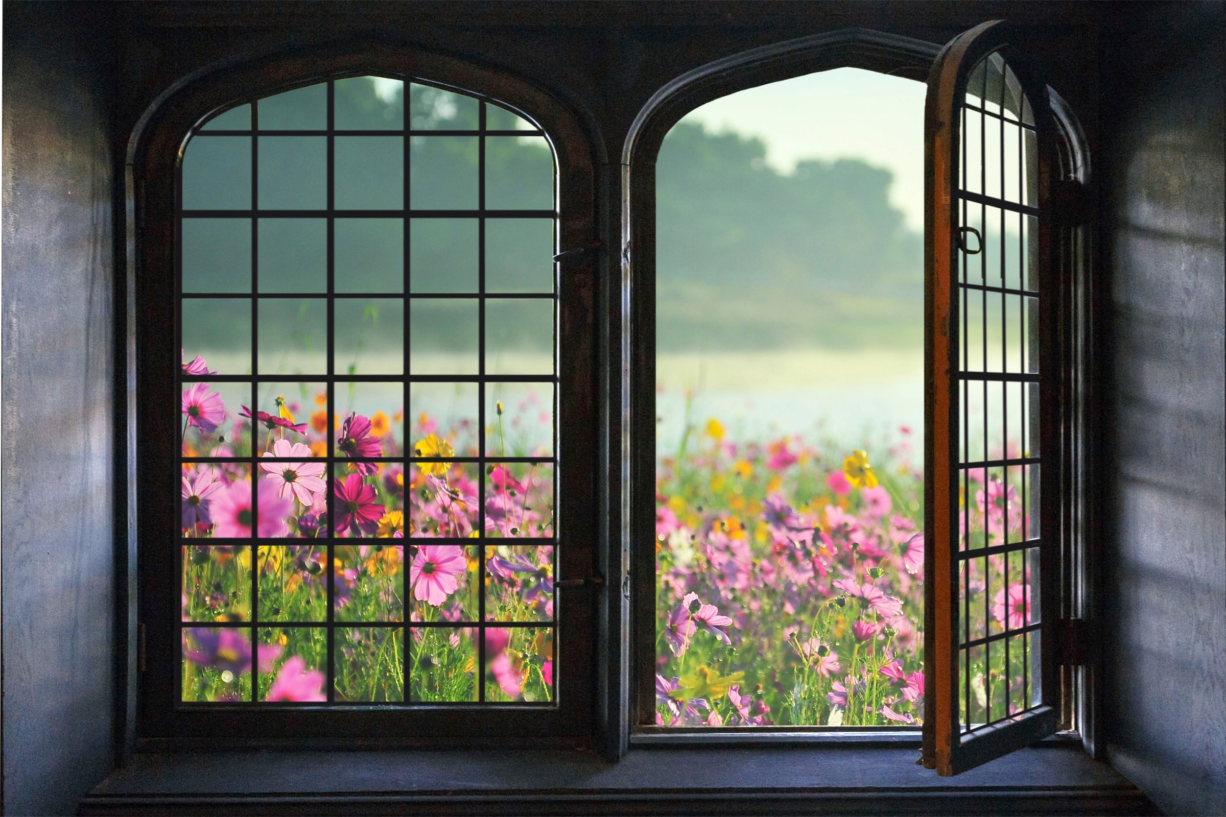 queence Autocollants muraux »Blumenwiese« Wandsticker, Wandbild, selbstklebend, 3D, Fenster