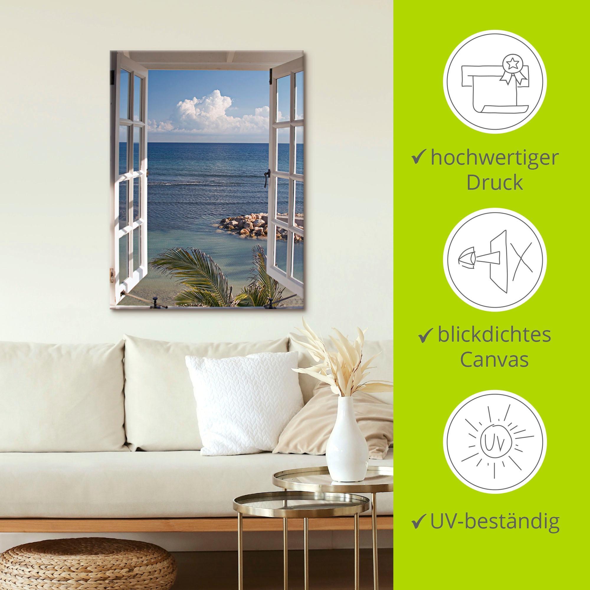 Artland Wandbild »Fenster zum Paradies« Fensterblick 1 Stk. tlg. als Alubild, Leinwandbild, Poster in verschied. Grössen