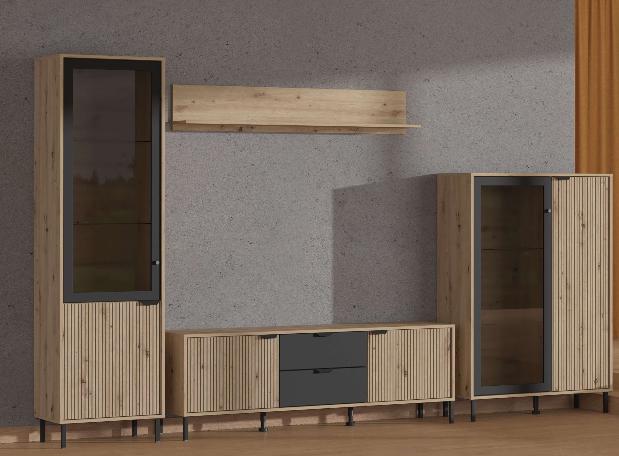 Home affaire Ensemble de salon »Mayenne, inkl. Vitrine H195cm, Highboard H137,5cm, TV-Board, Wandregal« Komplett-Set, 4 cuis tlg.