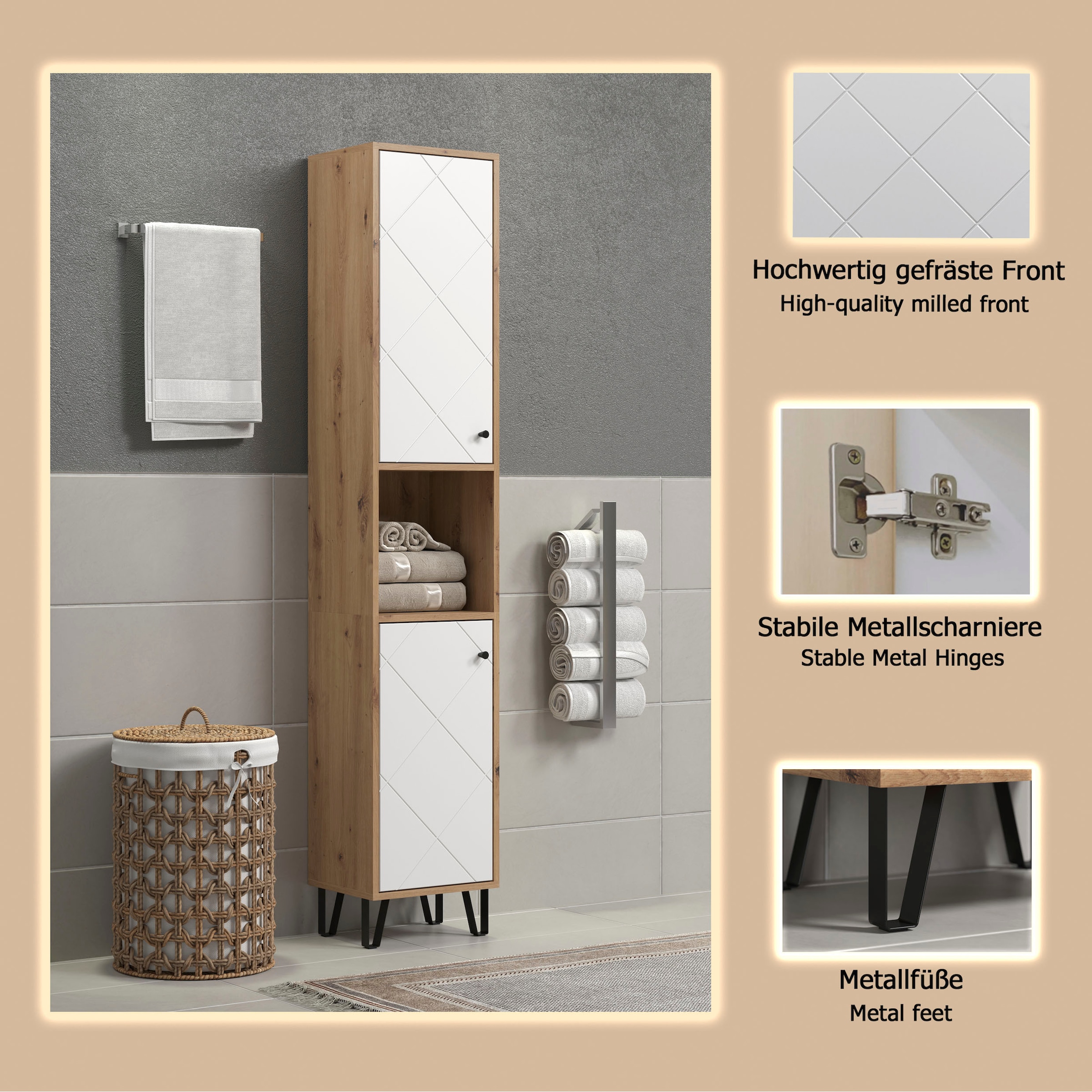 welltime Hochschrank »Tarragona« 1 Stk. tlg. Hochschrank mit 1 Tür & 1 Klappe - (B/T/H) 36/29/191 cm
