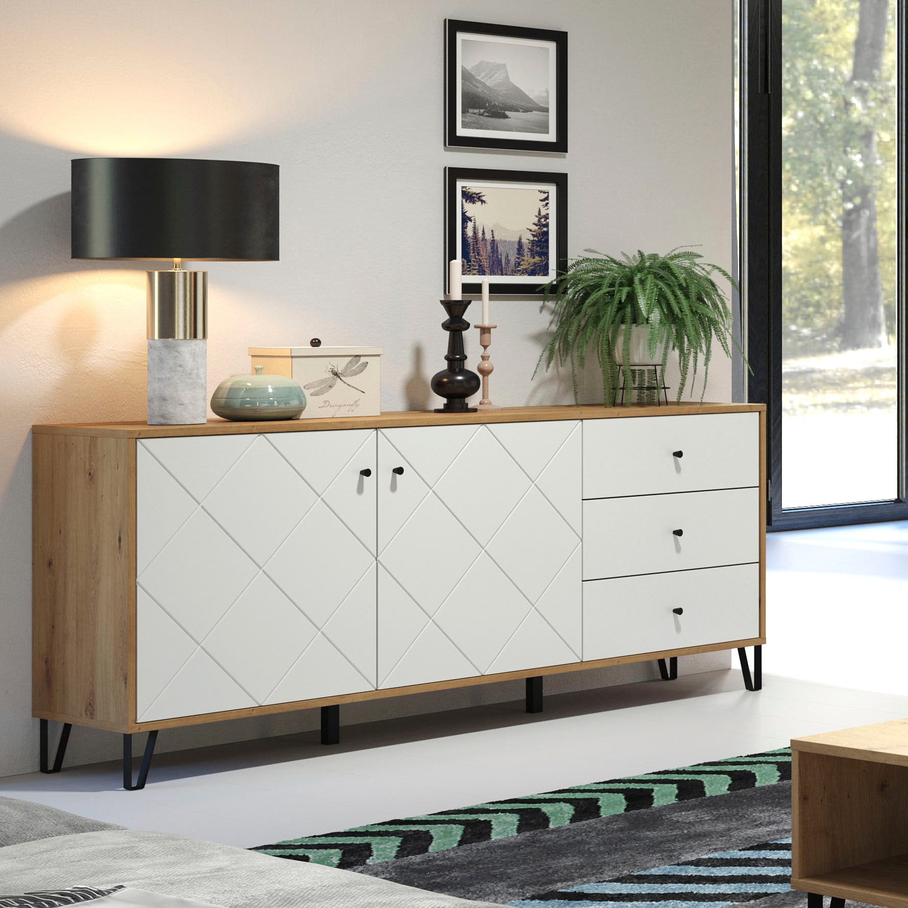Home affaire Buffet »Tarragona« Sideboard, 2 Türen, 3 Schubkasten & Soft-Close - (B/T/H) 183/40/76 cm