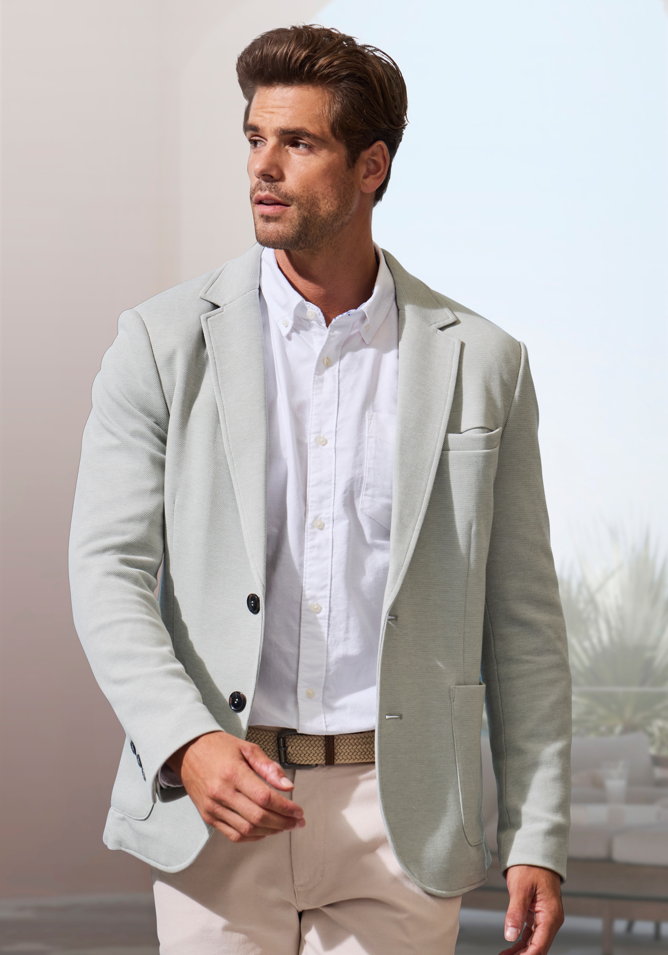 John Devin Veste »aus elastischer Pikee-Qualität« lässiges Stretchsakko mit dezentem Muster