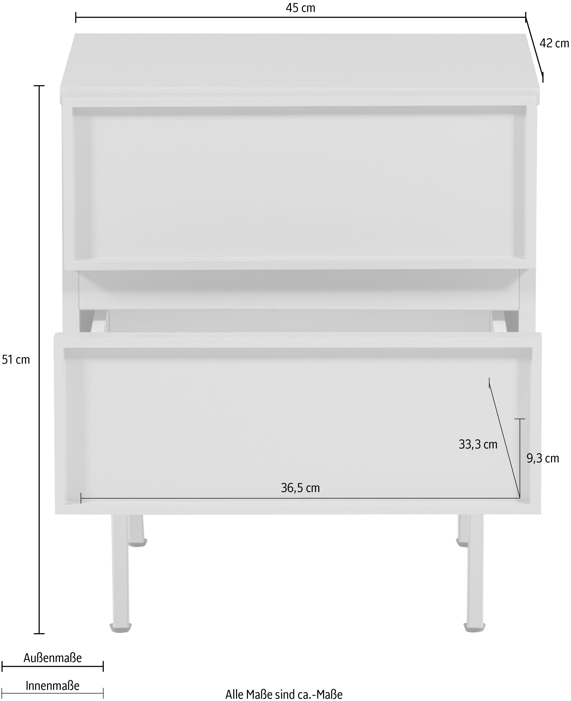 WOOOD Nachtkommode »Tours mit kompakter Ausführung und Melamin-MDF B 45 x T 42 x H 51 cm« Tragkraft Deckplatte 50 kg, kratz- und hitzebeständig