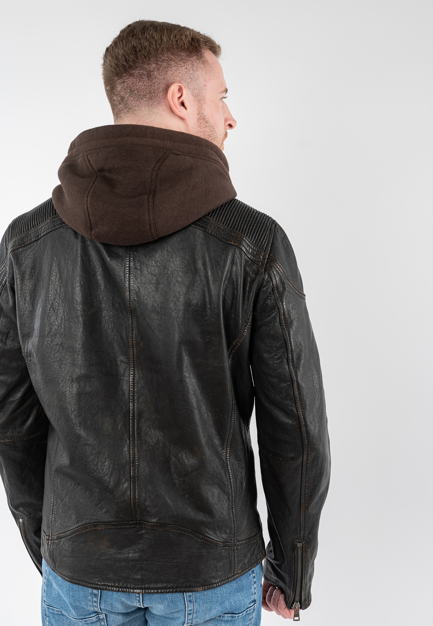 Mauritius Veste en cuir »MMWanjo« mit Kapuze mit abnehmbarer Jersey-Kapuze