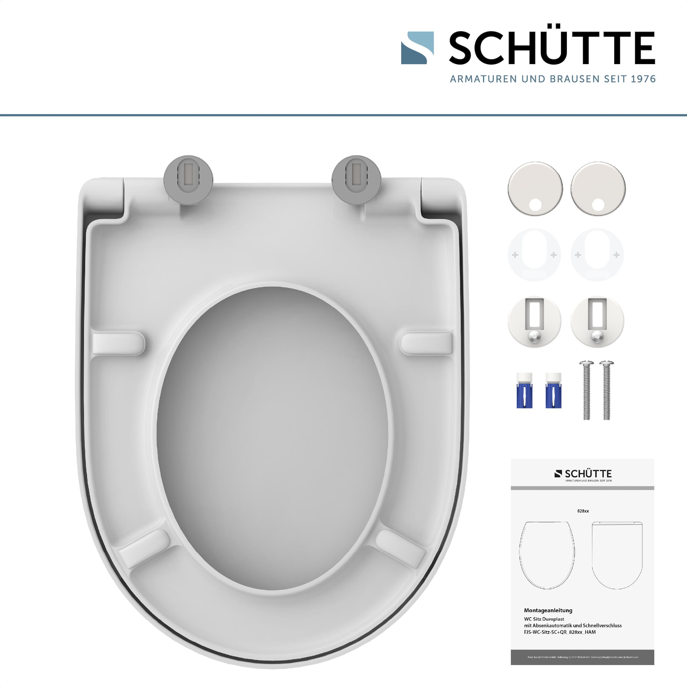 Schütte WC-Sitz »Duroplast, WHITE D-Form PRO 7« WC-Sitz, Befestigungsmaterial, Montageanleitung,  mit Absenkautomatik und Schnellverschluss