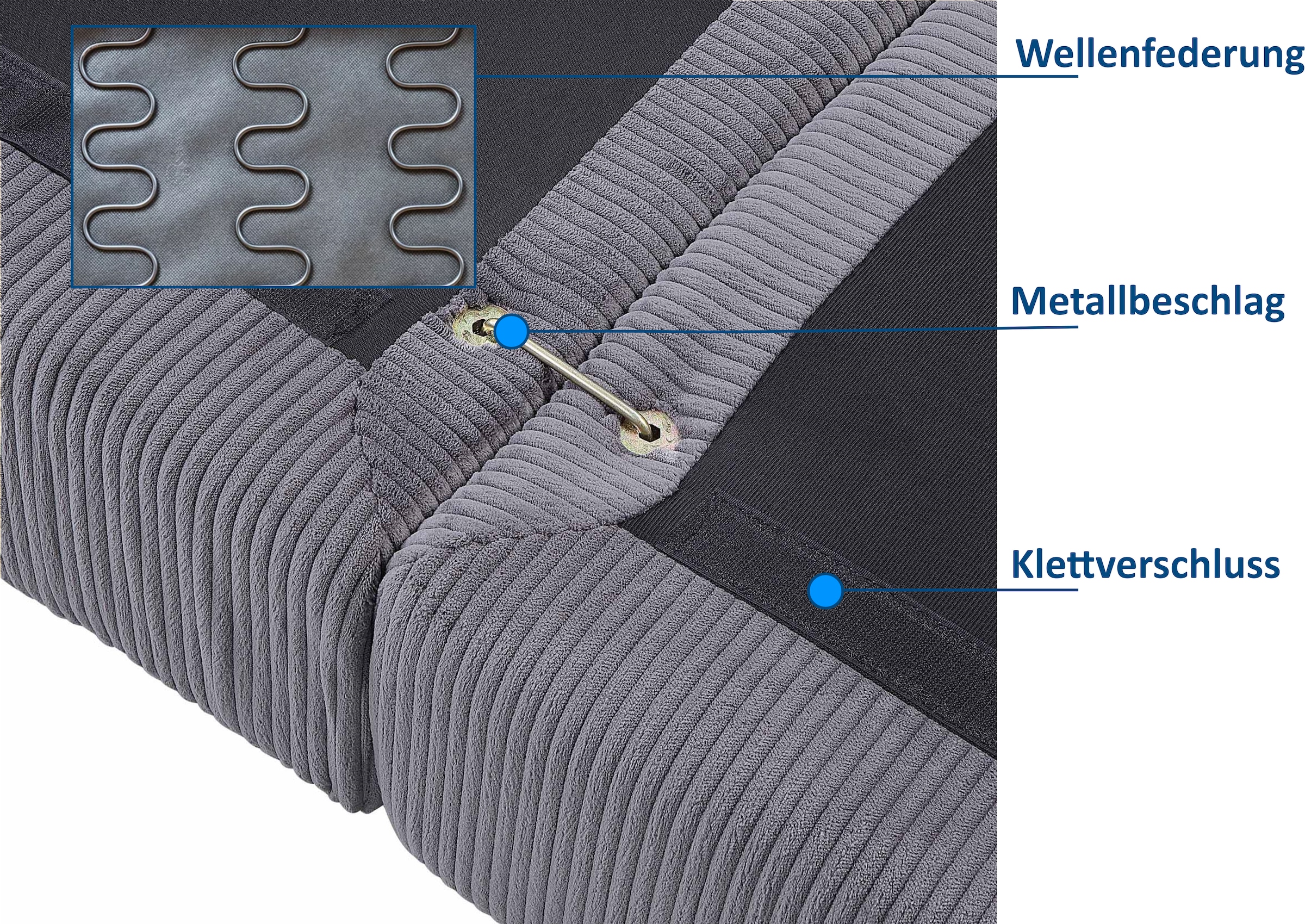 RAUM.ID 4 places »Bennid, XXL-Modulsofa mit vielen individuellen Stellmöglichkeiten« inklusive 2 grossen & 2 kleinen Zierkissen im flauschigen Cord