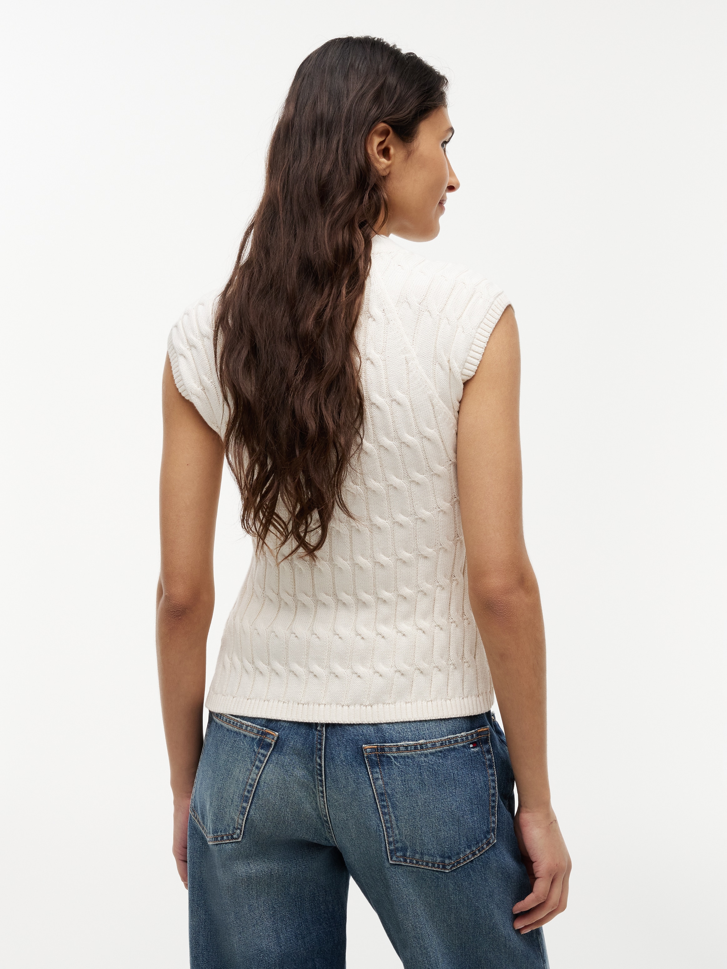Tommy Hilfiger Gilet tricoté »MID GG CABLE VEST CARDI« Baumwolle, mit Zopfstrickmuster