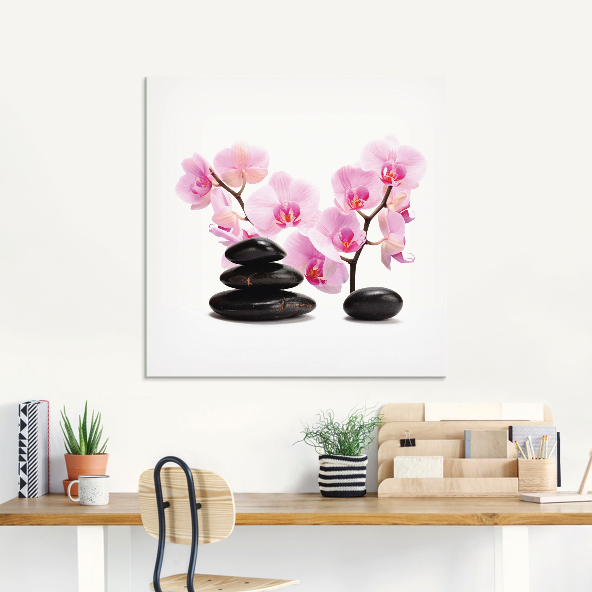 Artland Glasbild »Schwarze Steine und pinke Orchidee« Zen 1 Stk. tlg. in verschiedenen Grössen