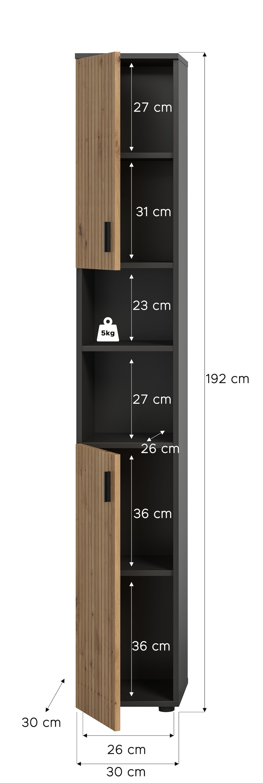 welltime Armoire haute »MANI, Höhe: 192 cm, Paneeloptik, 2 offene Fächer, 2 Türen« 1 cuis tlg. Armoire haute, armoire de salle de bain, salle de bain