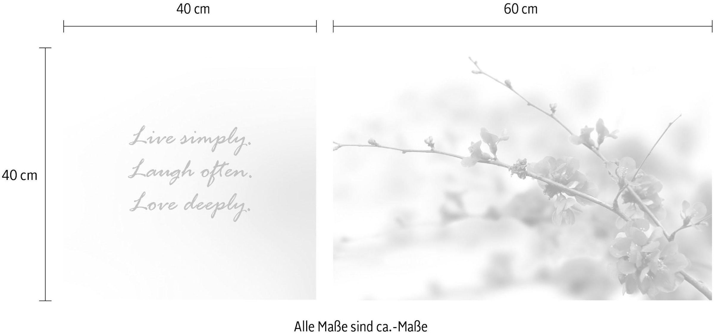 queence Tableau sur toile »Live, Laugh & Love« Set,  Premium-Leinwandstoff, Handarbeit aus Deutschland, Spruch, 2er Set