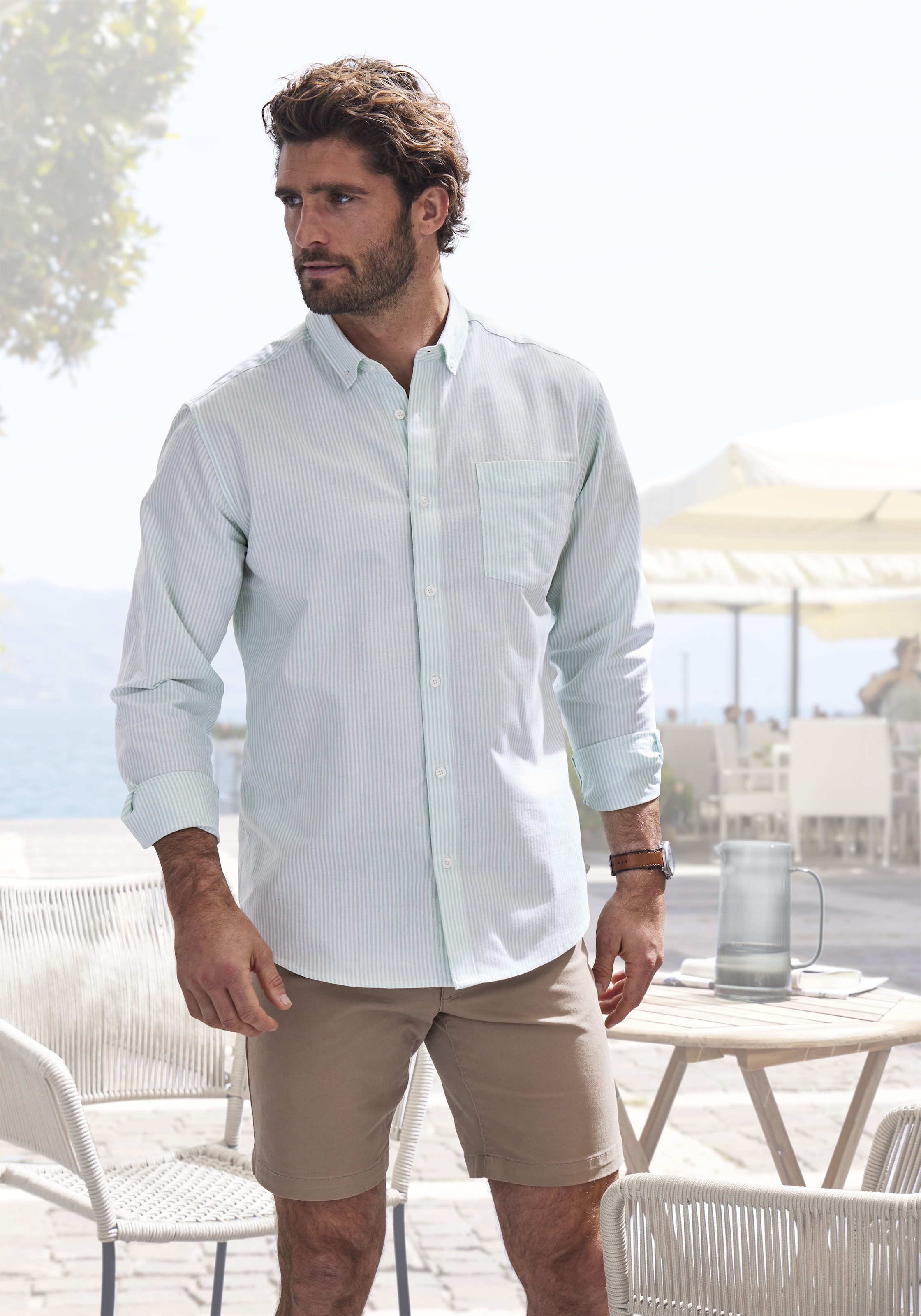H.I.S Chemise à manches longues »Regular-fit« Oxfordhemd langarm mit Button-down-Kragen aus reiner Baumwolle