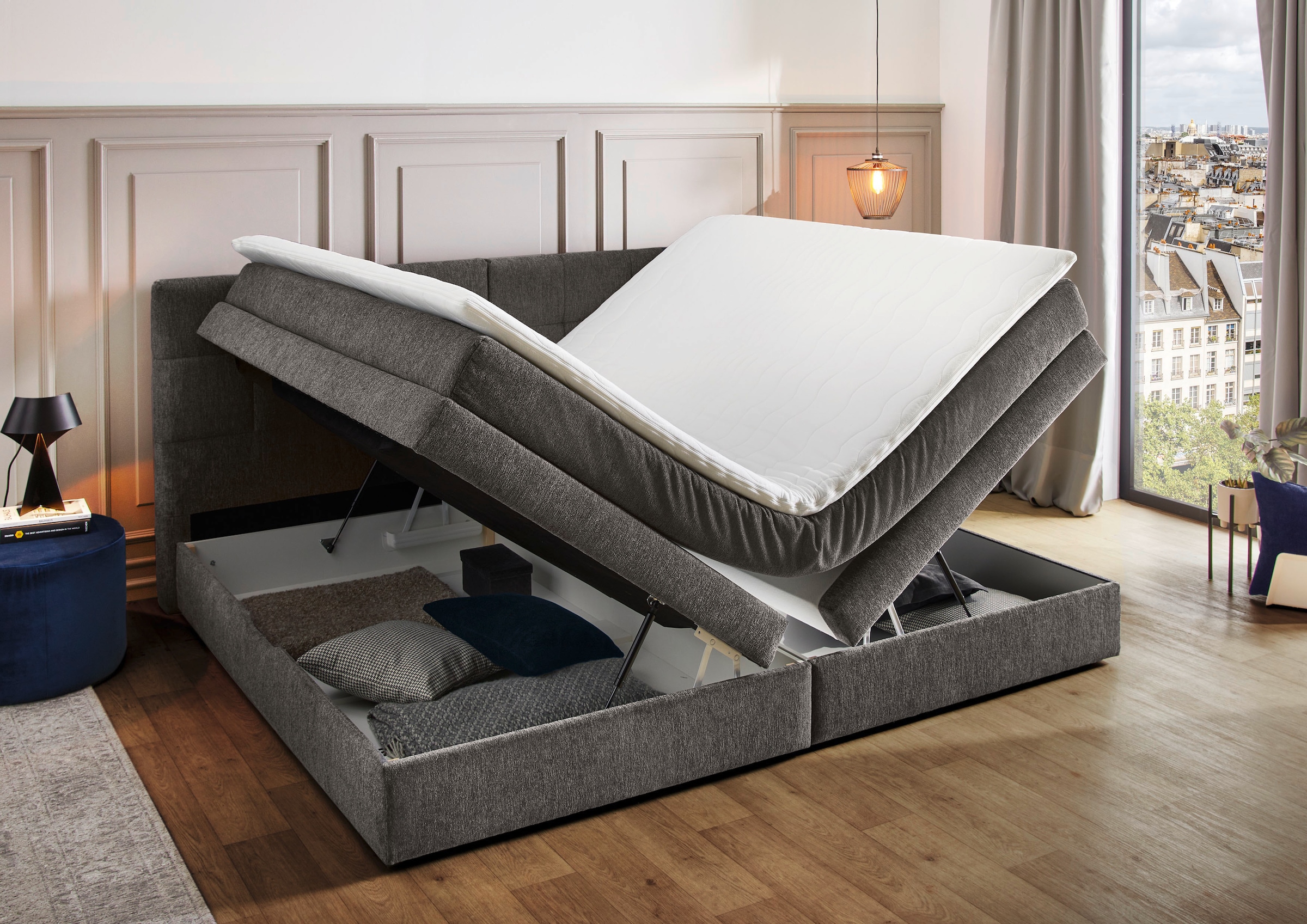 Jockenhöfer Gruppe Lit boxspring »Casa Grande in der Breite 240cm, Familienbett mit Bettkasten (1.000 L)« matelas TTFK 7 zones, surmatelas KS, différents degrés de fermeté au choix