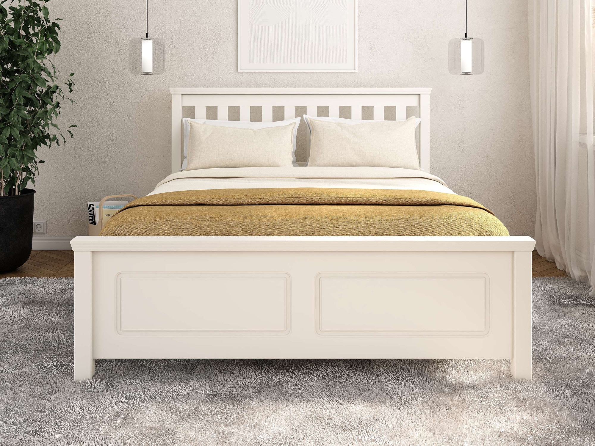 GOODproduct Lit »Fredegard, skandinavischer Stil, vielseitig kombinierbar, 2 Breiten« 180er oder 140er Breite,  teilmassiv, Sprossen am Kopfteil, mit Lattenrost, Kassettenoptik